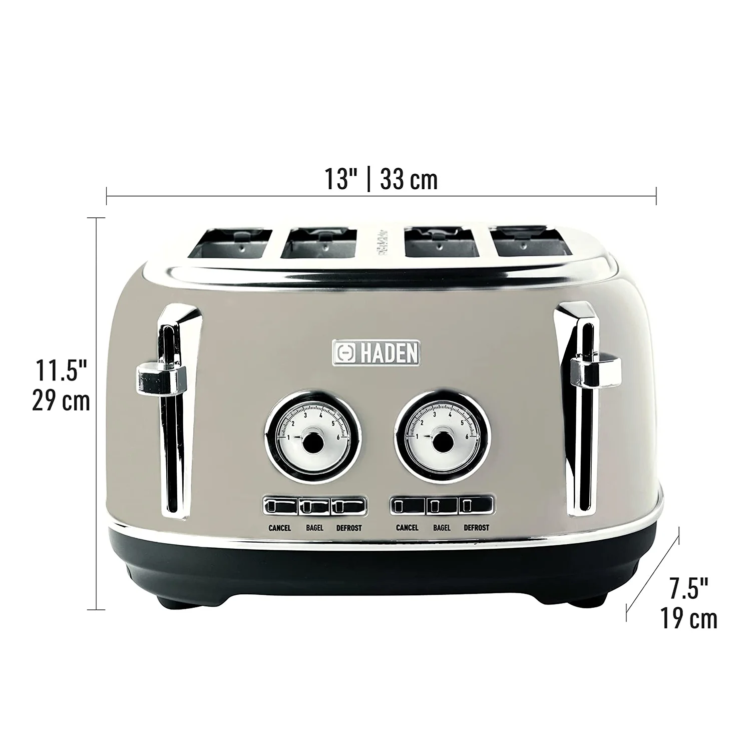 HADEN Dorset Stainless Steel 4-Slice Toaster with Browning Control, Cancel, Reheat and Defrost Settings