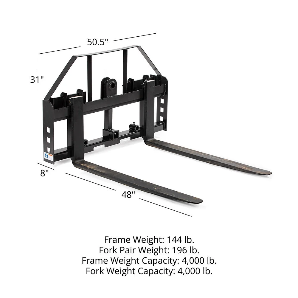Titan Attachments 48-in Skid Steer Pallet Fork Frame Attachment, 48