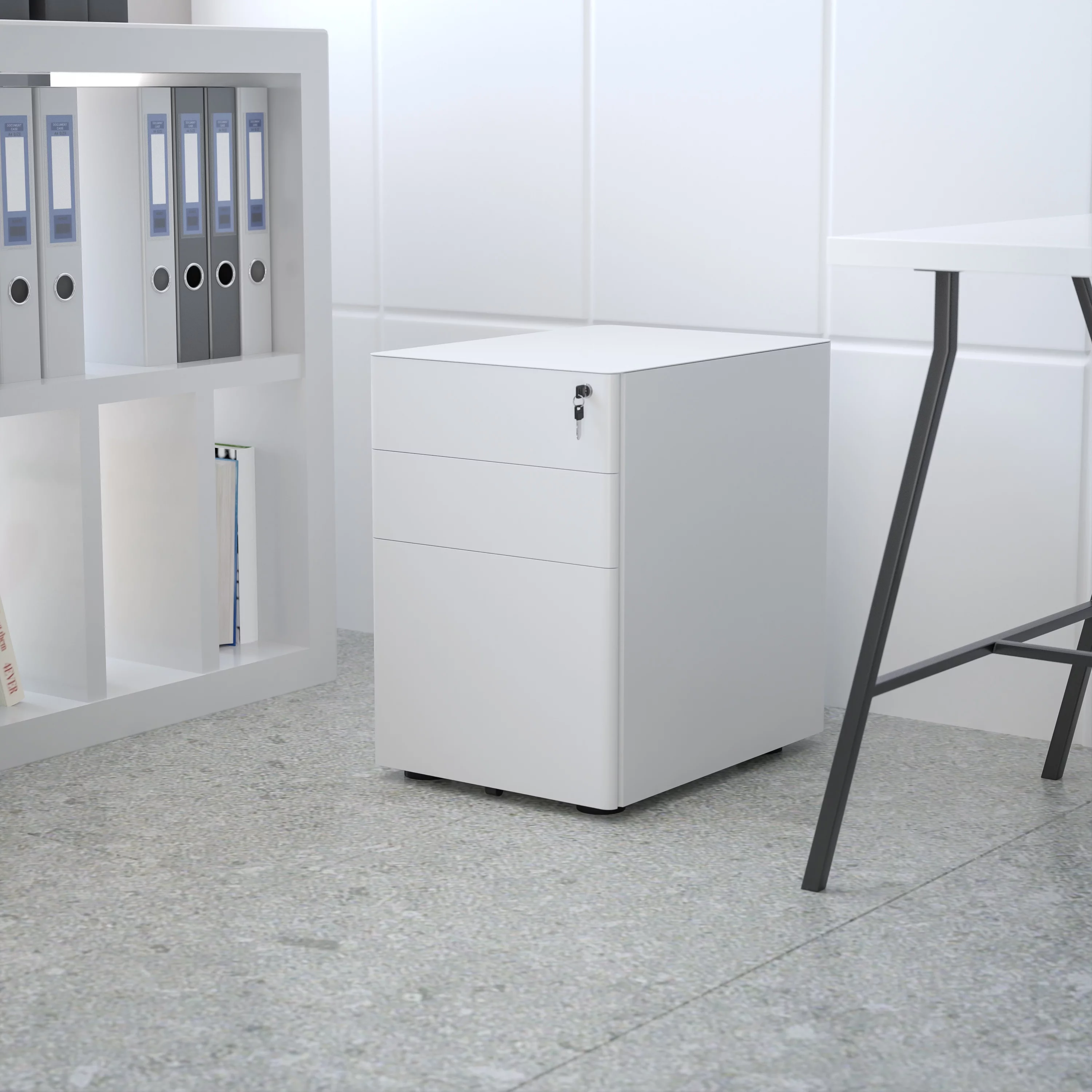 Flash Furniture Warner Modern 3-Drawer Mobile Locking Filing Cabinet with Anti-Tilt Mechanism and Hanging Drawer for Legal & Letter Files, White