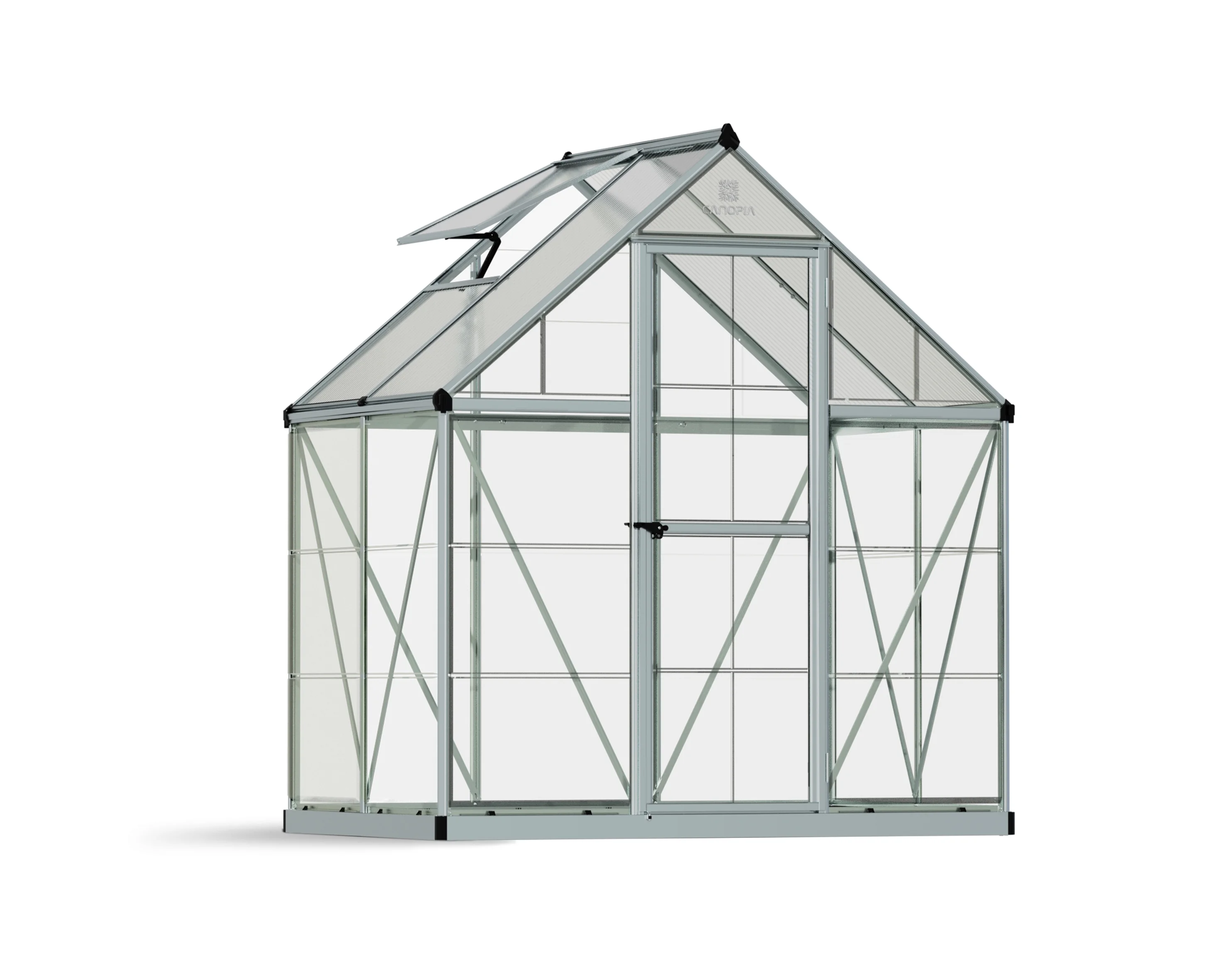 Palram - Canopia Hybrid 6' x 4' Polycarbonate/Aluminum Walk-In Greenhouse – Silver - with Roof Vent