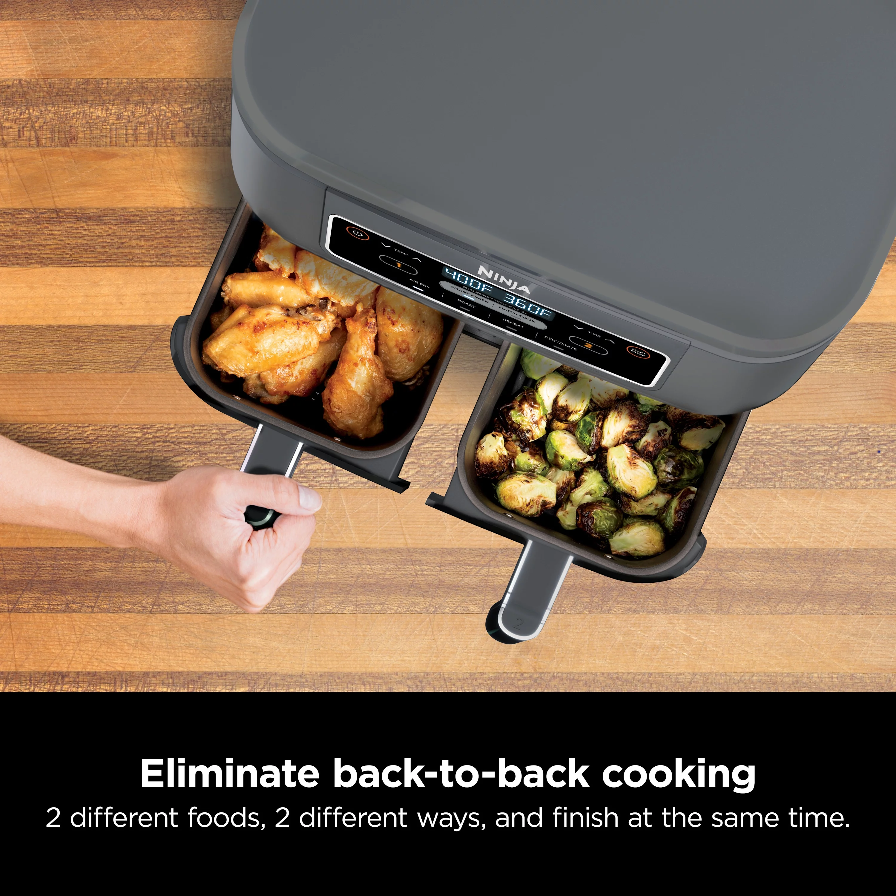 Ninja Foodi 4 in 1, 8 qt. 2-Basket Air Fryer with DualZone Technology, Air Fry, Roast & More, Black, DZ100WM