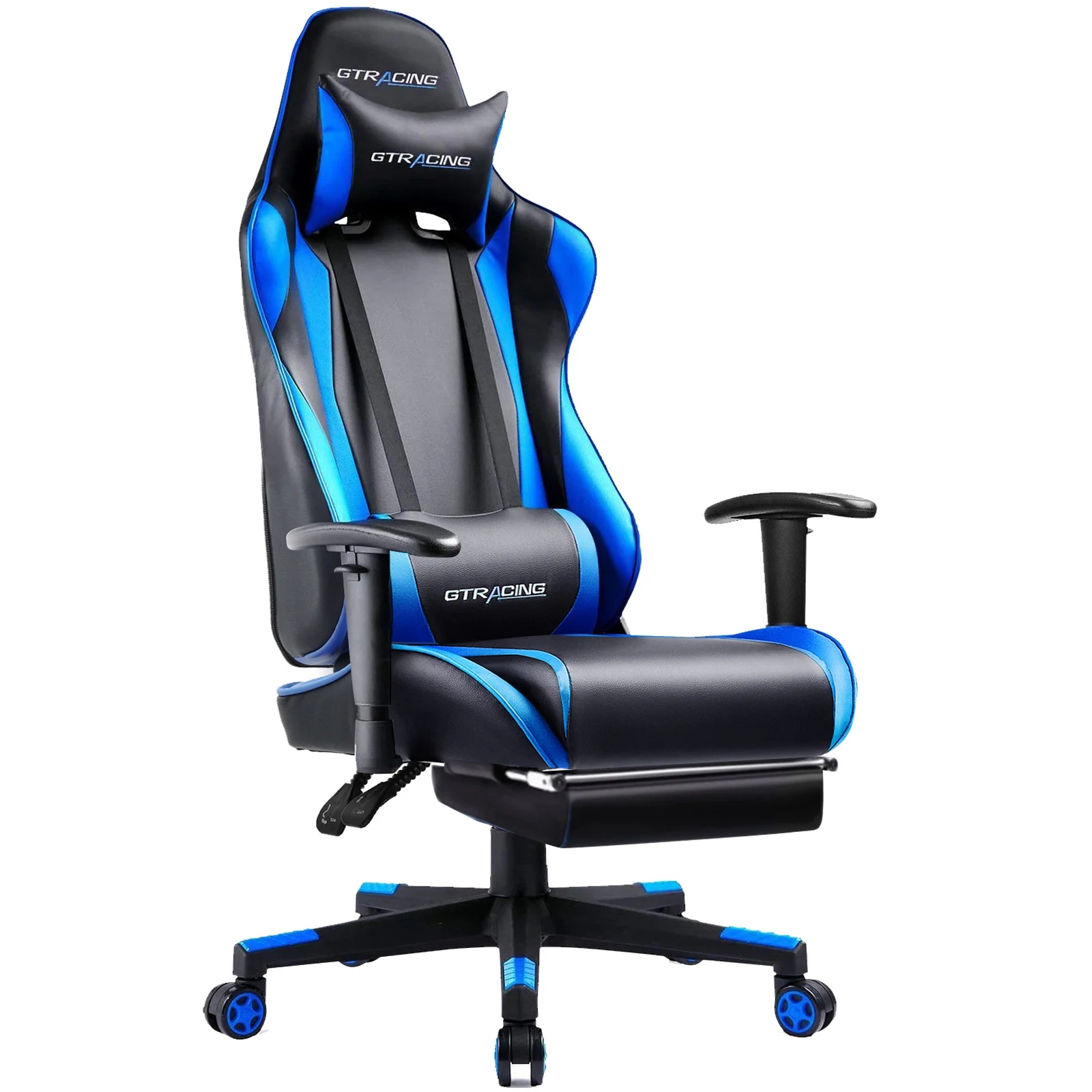 GTRACING Gaming Chair Office Chair PU Leather with Footrest&Adjustable Headrest,Blue