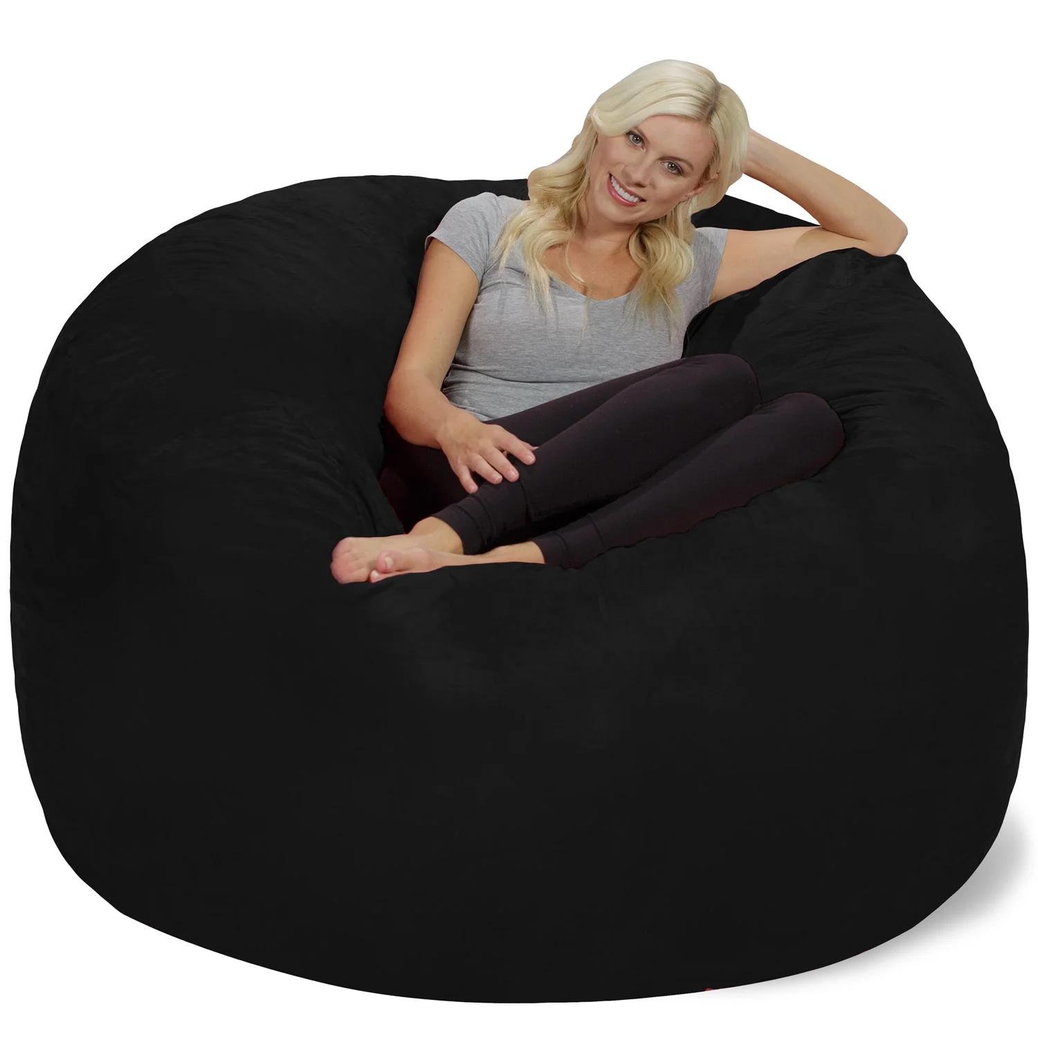 Chill Sack Bean Bag Chair, Memory Foam with Microsuede Cover, Kids, Adults, 6 ft, Black
