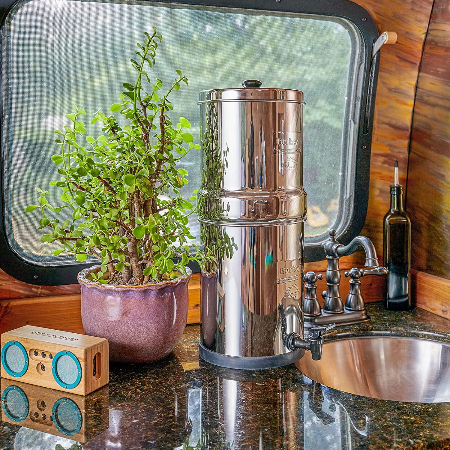Travel Berkey Gravity-Fed Water Filter with 2 Black Berkey Purification Elements & Berkey Primer Combo Set