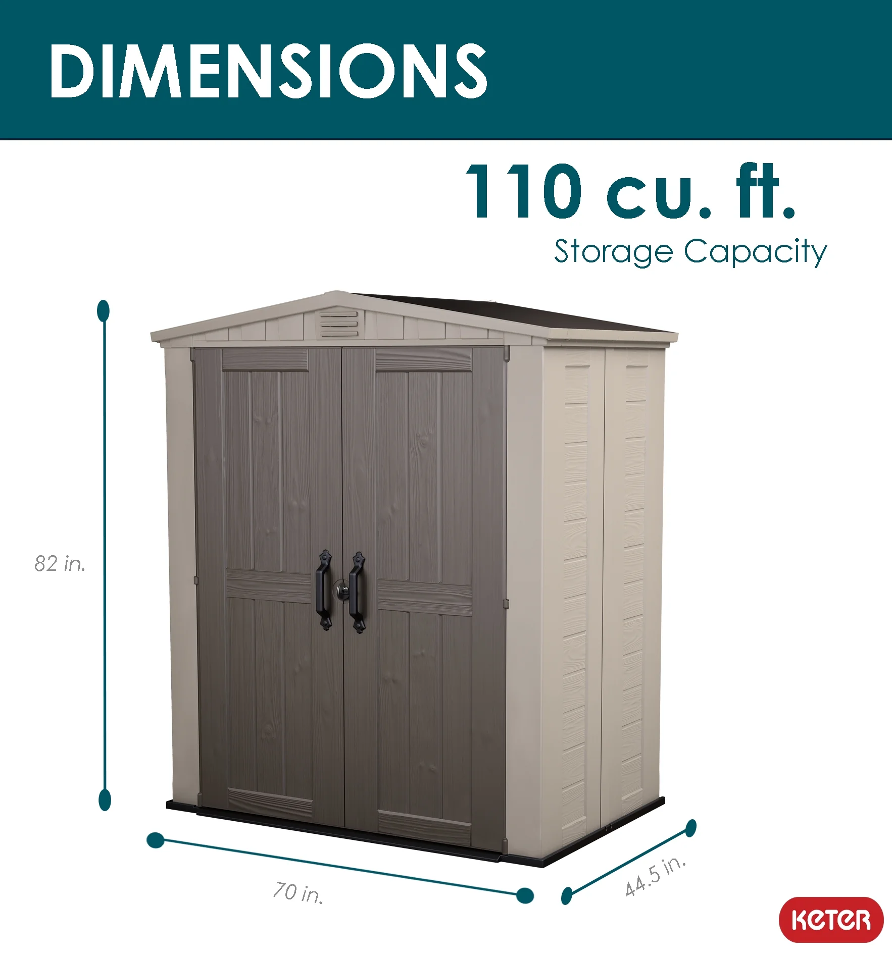 Keter Factor 6 x 3 ft. Durable Resin Outdoor Storage Shed With Heavy Duty Floor and Locking Door, Beige and Taupe