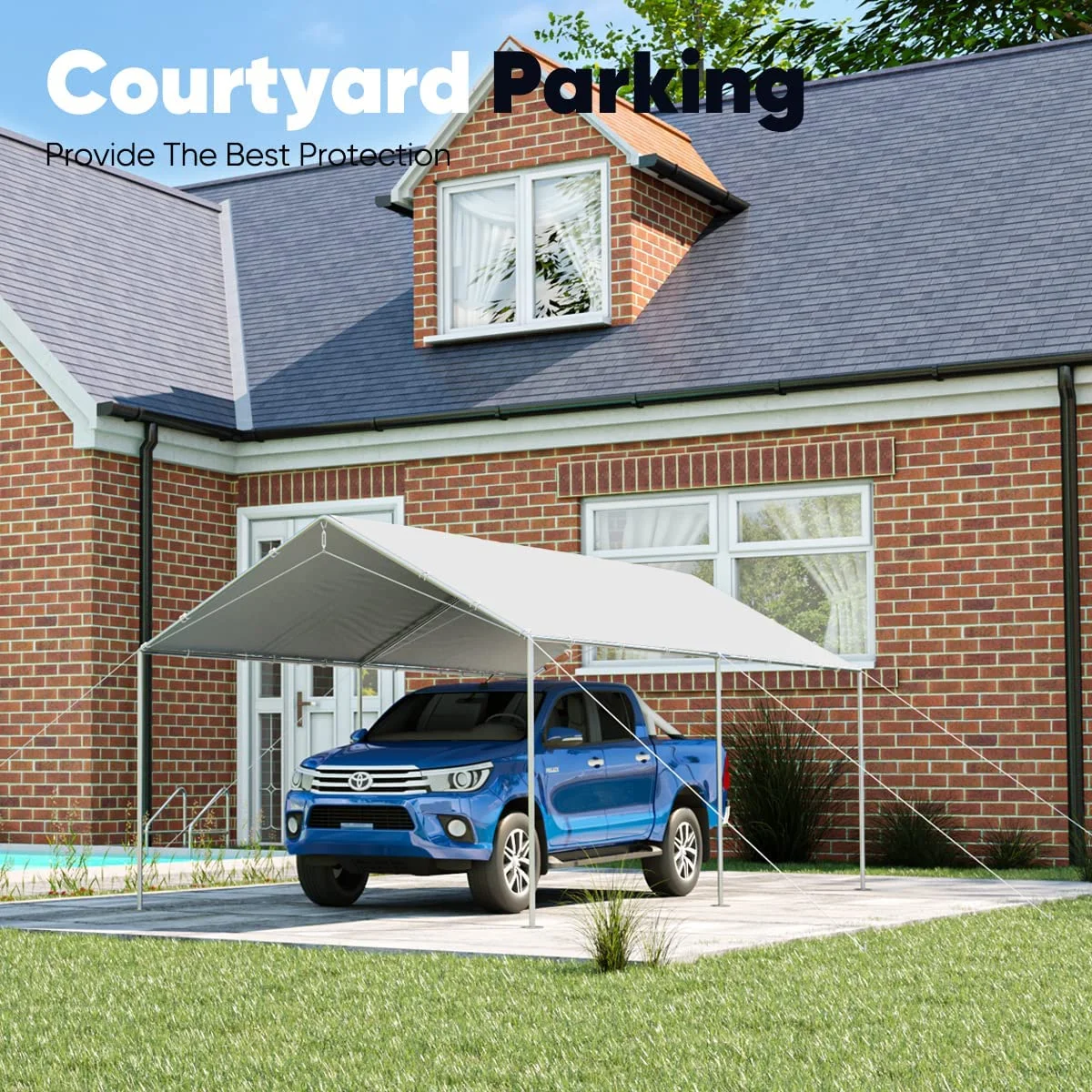 Quictent 10X20ft Heavy Duty Carport Outdoor Car Canopy with 3 Reinforced Steel Cables-Gray