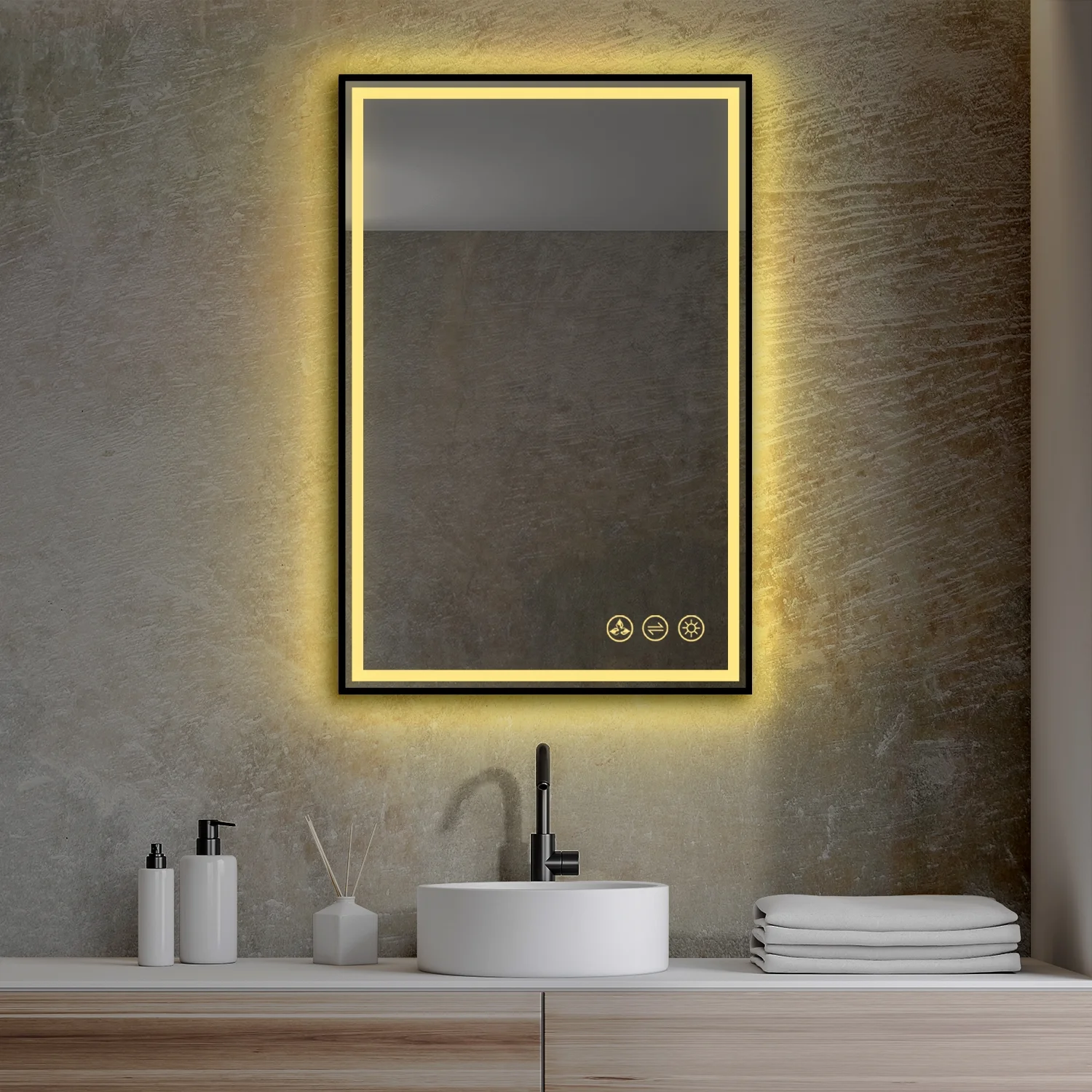 Blossom Kitchen and Bath Fogless Color and Brightness Adjustable LED Mirror Matte Black 24x36 Black
