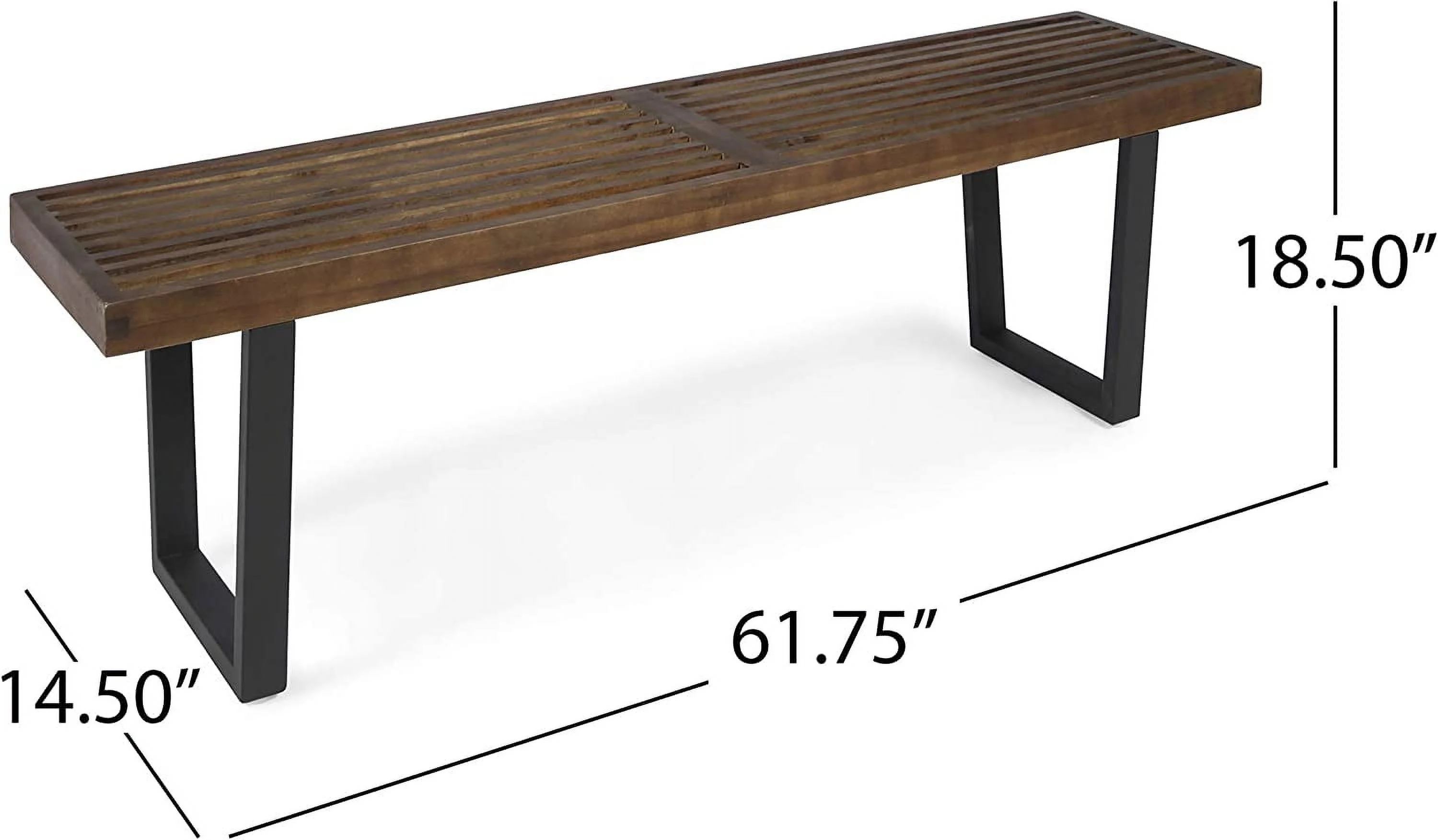Patio Dining Bench, Acacia Wood with Iron Legs, Modern, Contemporary, Dark Brown and Black