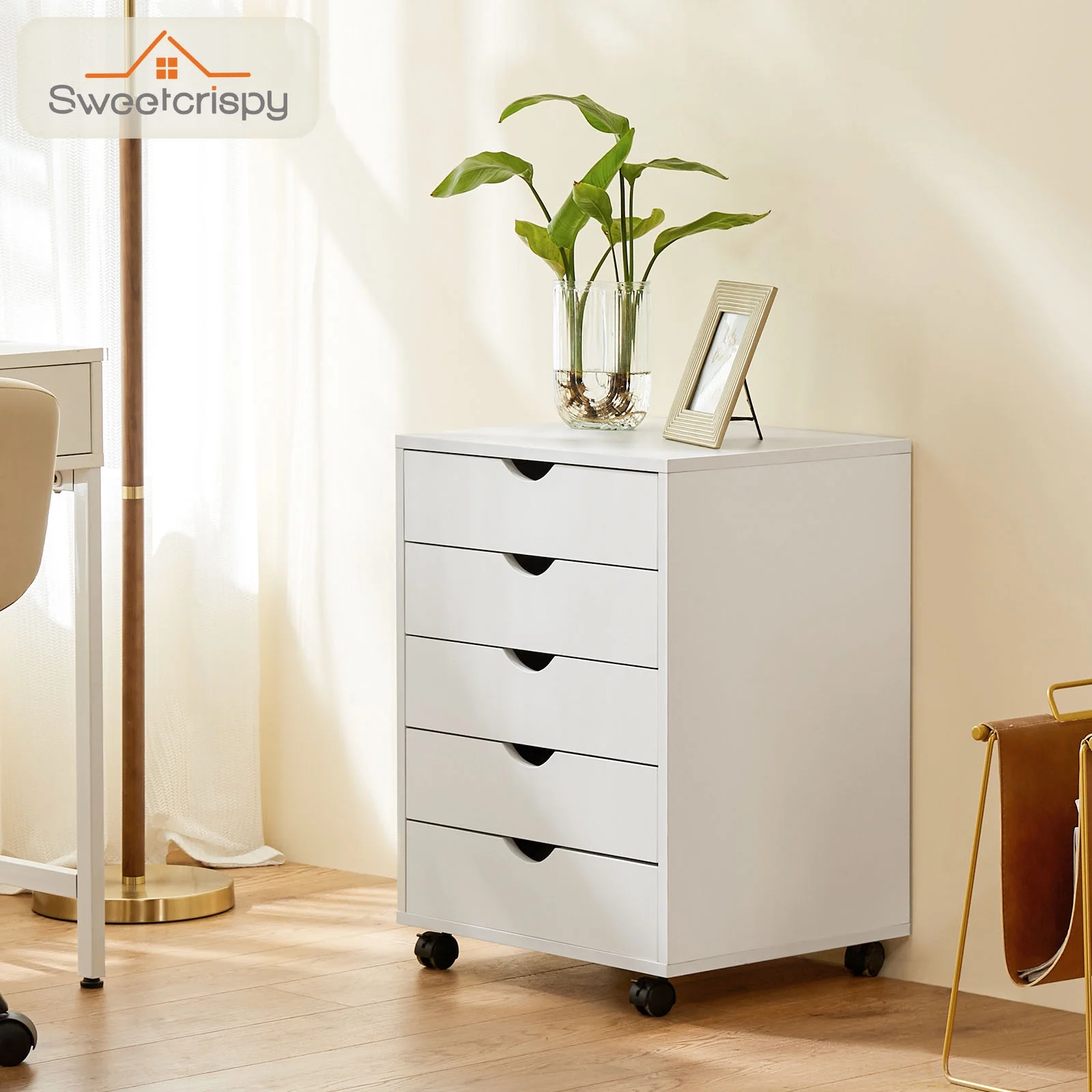 GeeHome Sweetcrispy 5 Drawer Chest - Storage Cabinets Dressers Wood Dresser Cabinet with Wheels Mobile Organizer Drawers for Office