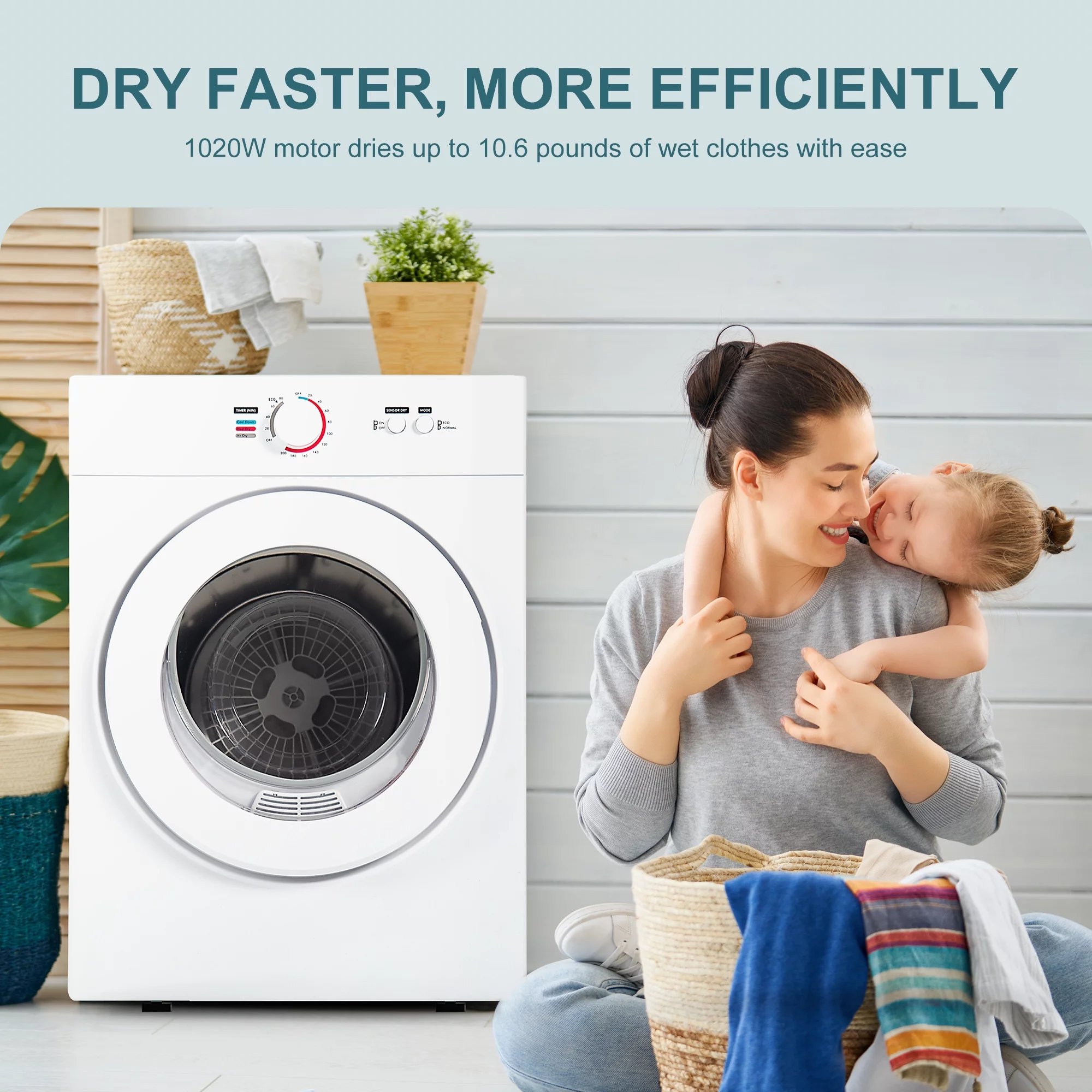 Simzlife 1.8 Cu. ft. Portable Dryer with Filtration Systems Small Dryer Machine, 19.7 in W, 27 in H