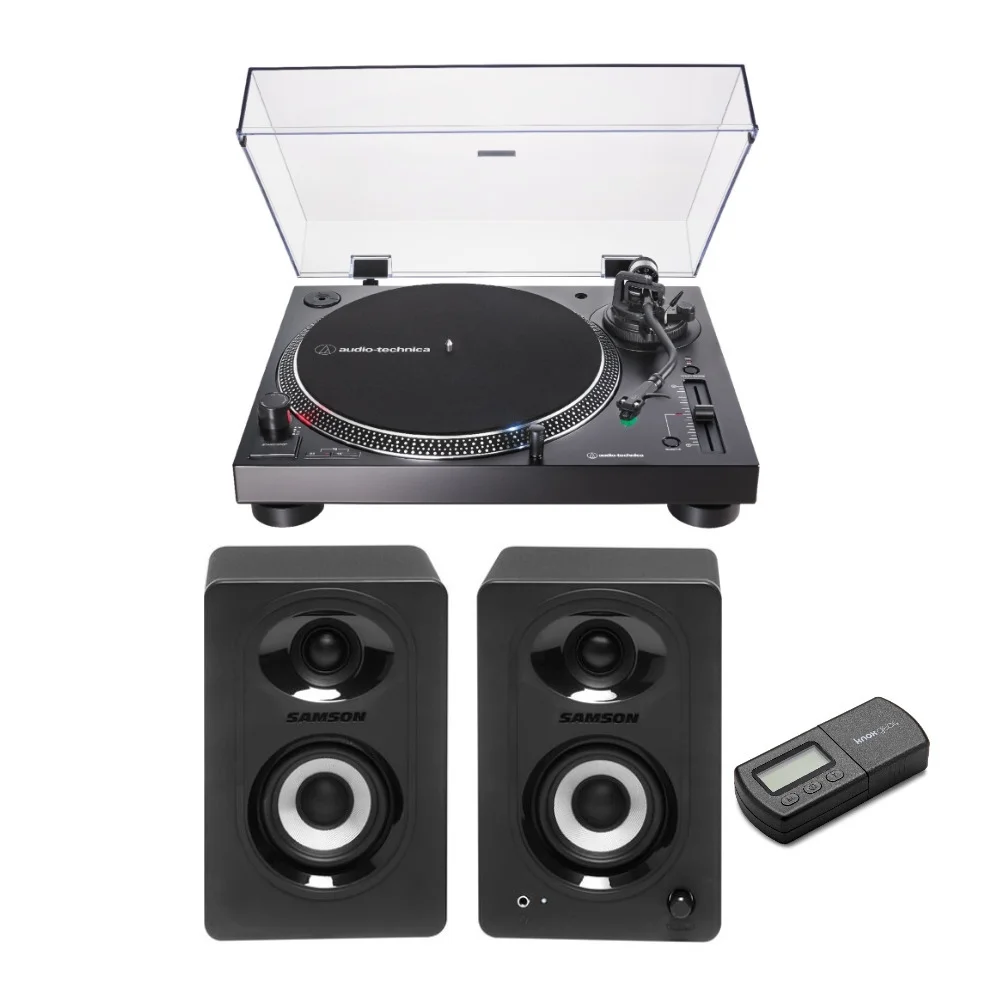 Audio-Technica AT-LP120X-USB USB Turntable (Black) with Powered Bluetooth Studio Monitors Bundle