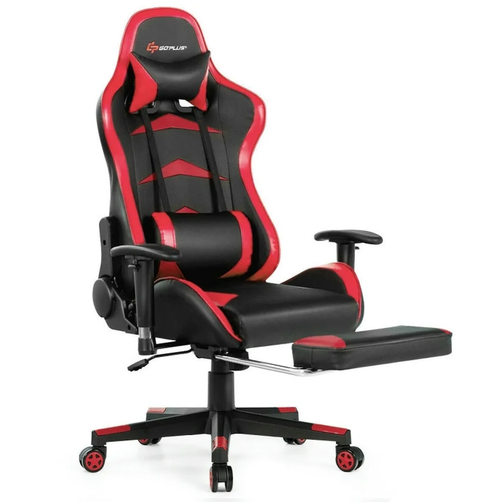 Kepooman Gaming Chair, Ergonomic Recliner, Racing Task Chair,Massage Gaming Chair with Footrest-Red