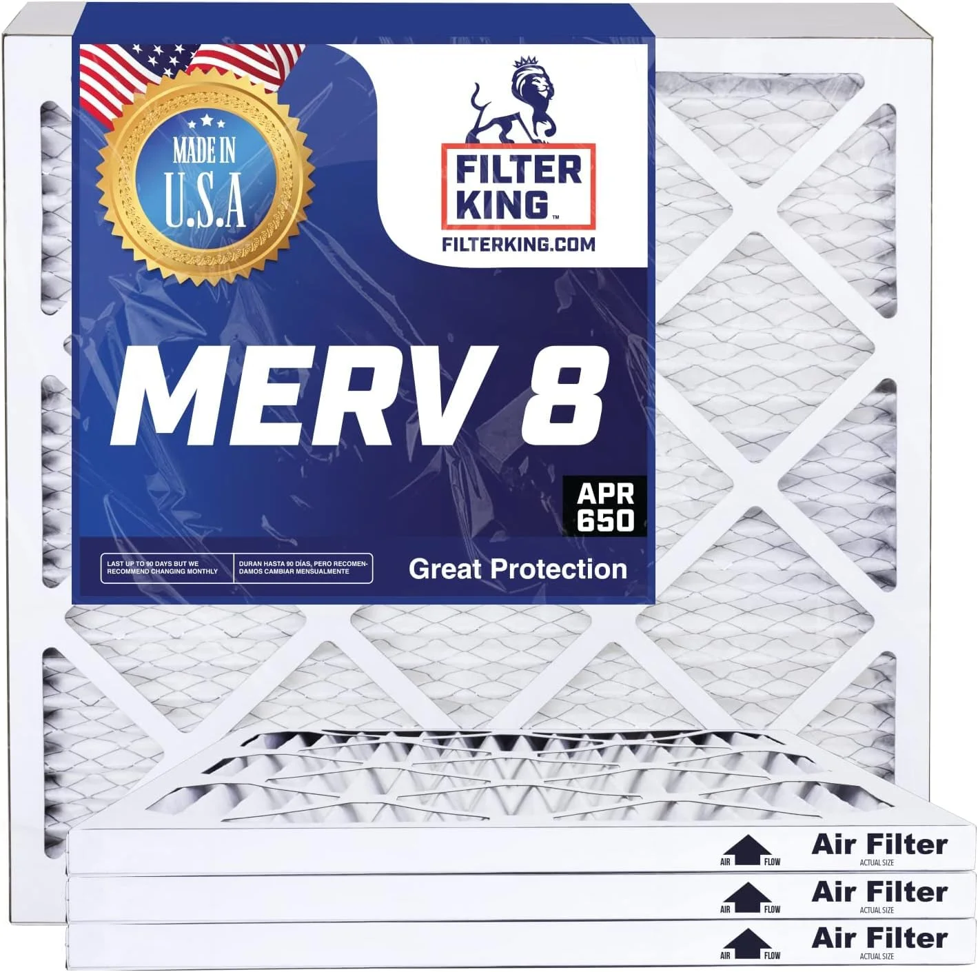 Filter King 20x40x4 Air Filter | 4-PACK | MERV 8 HVAC Pleated A/C Furnace Filters | MADE IN USA | Actual Size: 19.5 x 39.5 x 3.75