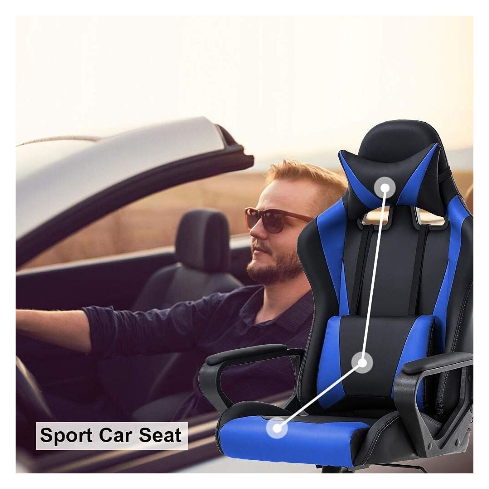 Depot Esh Office Chair Racing High-Back PU Leather Gaming Chair Reclining Computer Chair
