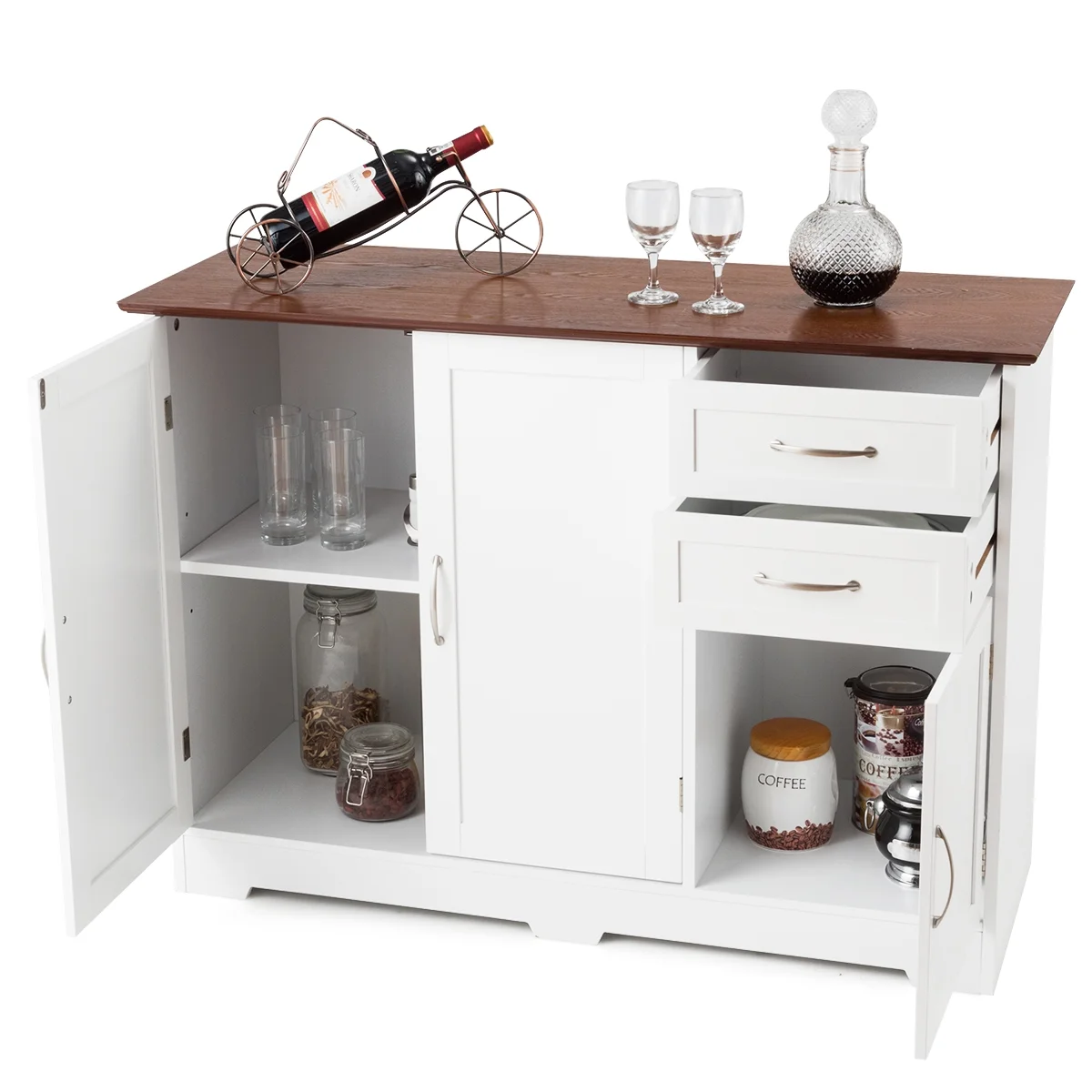 Gymax Buffet Storage Cabinet Console Table Kitchen Sideboardd Home Furni W/2 Drawers