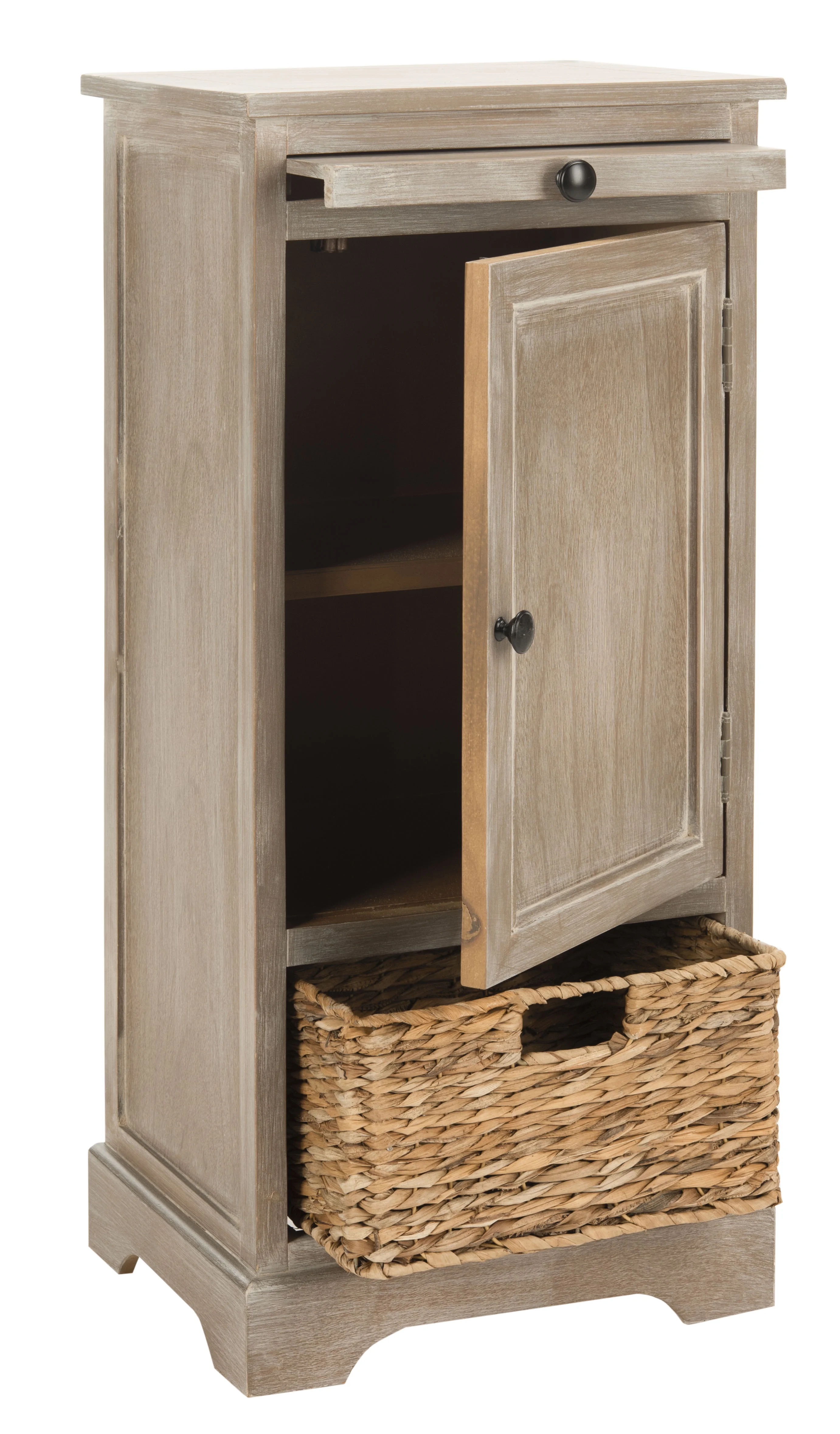 SAFAVIEH Raven Solid Tall Storage Unit with Pullout Table and Basket, Vintage White