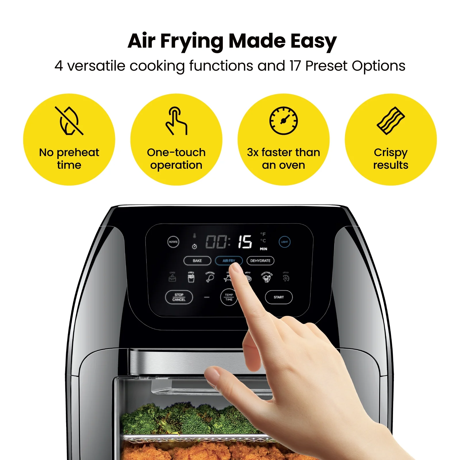 Chefman Multifunctional Digital 10 Qt. Air Fryer+ Rotisserie, Fry, Roast & Bake, 17 Presets - Black, New