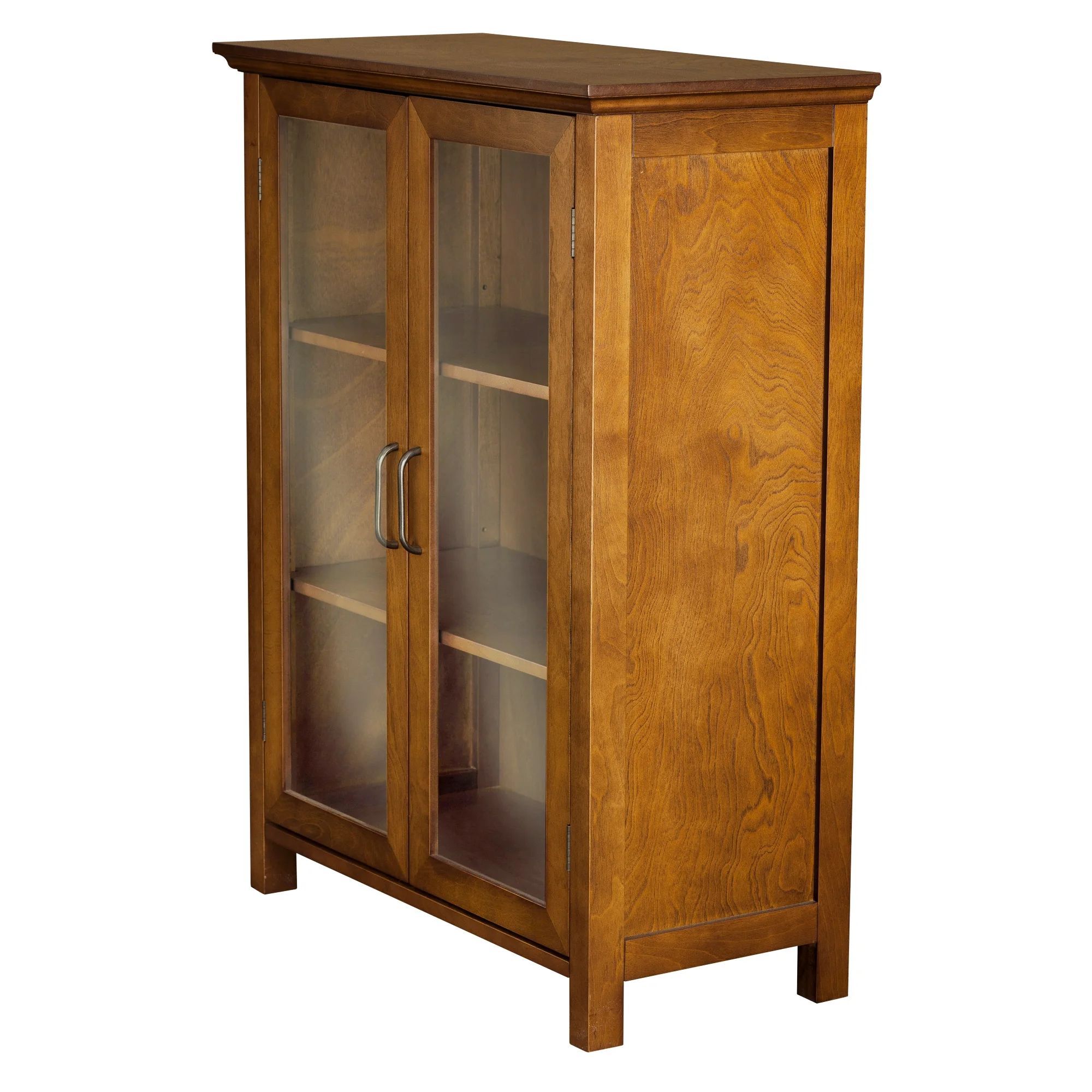 Teamson Home Avery Freestanding Two-Door Floor Accent Cabinet with Antique Brass Handles, Oiled Oak