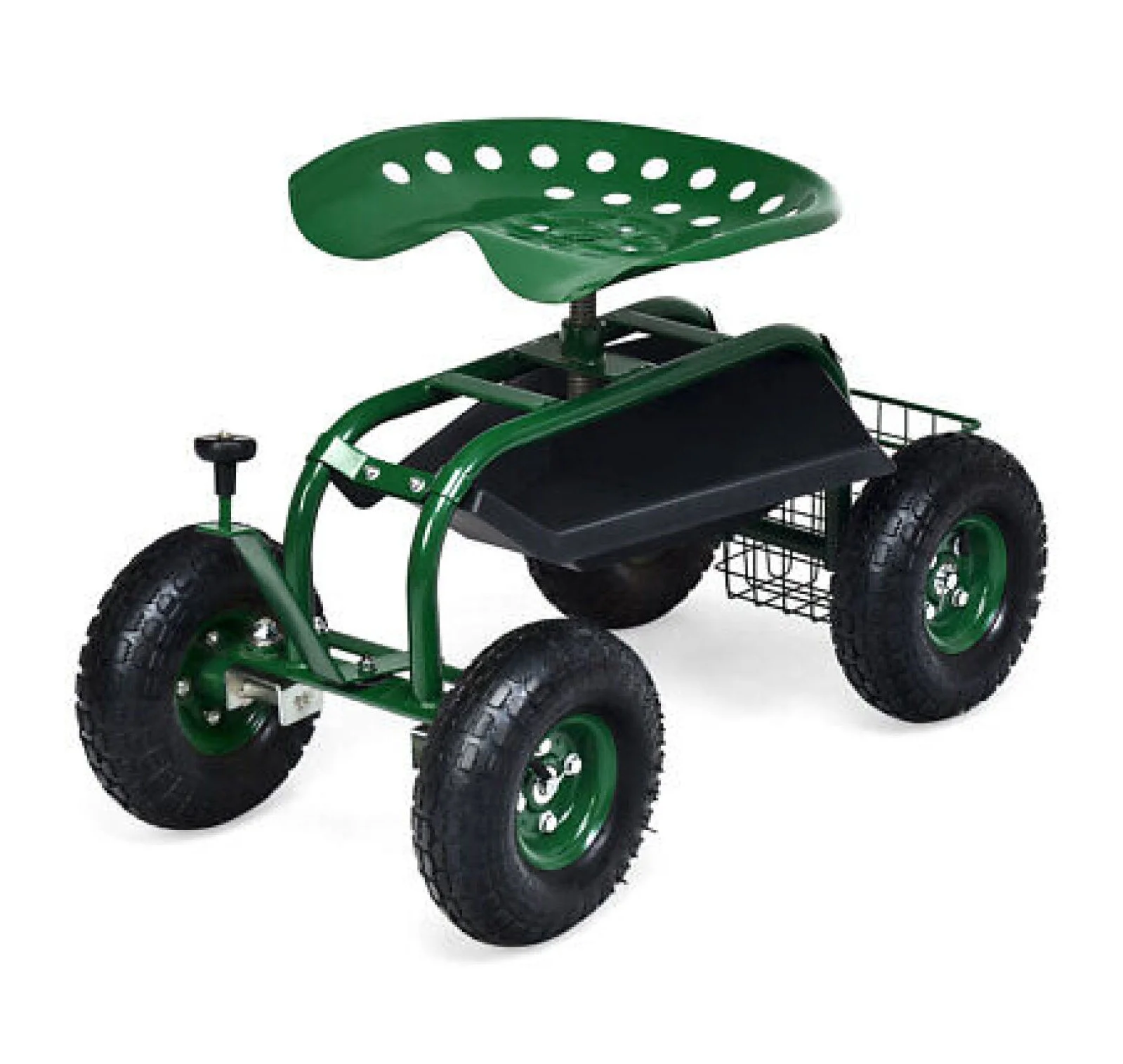 FENG20 Garden Cart Patio Wagon Rolling Work Seat w/ Tool Tray Basket Planting Green