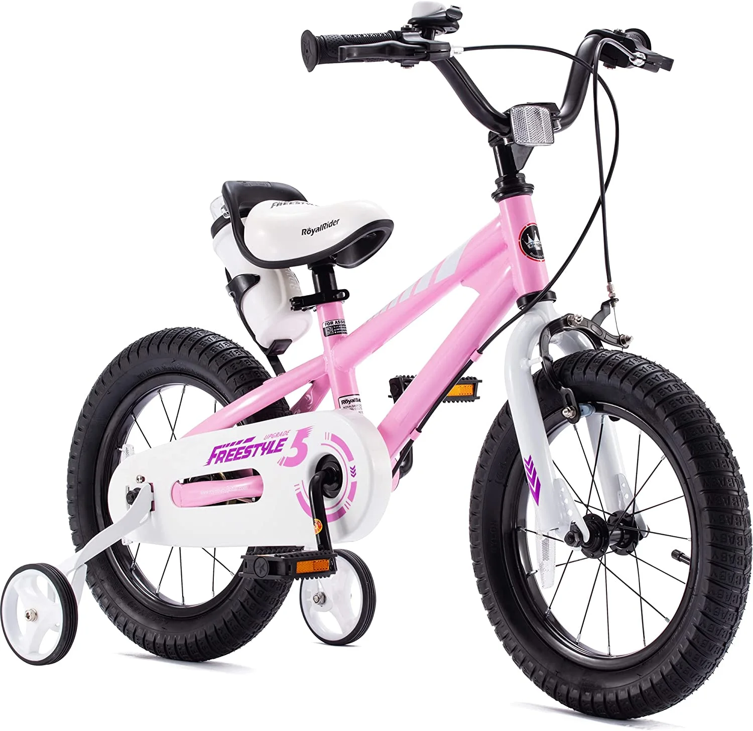 Royalbaby Freestyle 16 In. Pink Kids Bike Boys and Girls Bike with Training wheels and Water Bottle