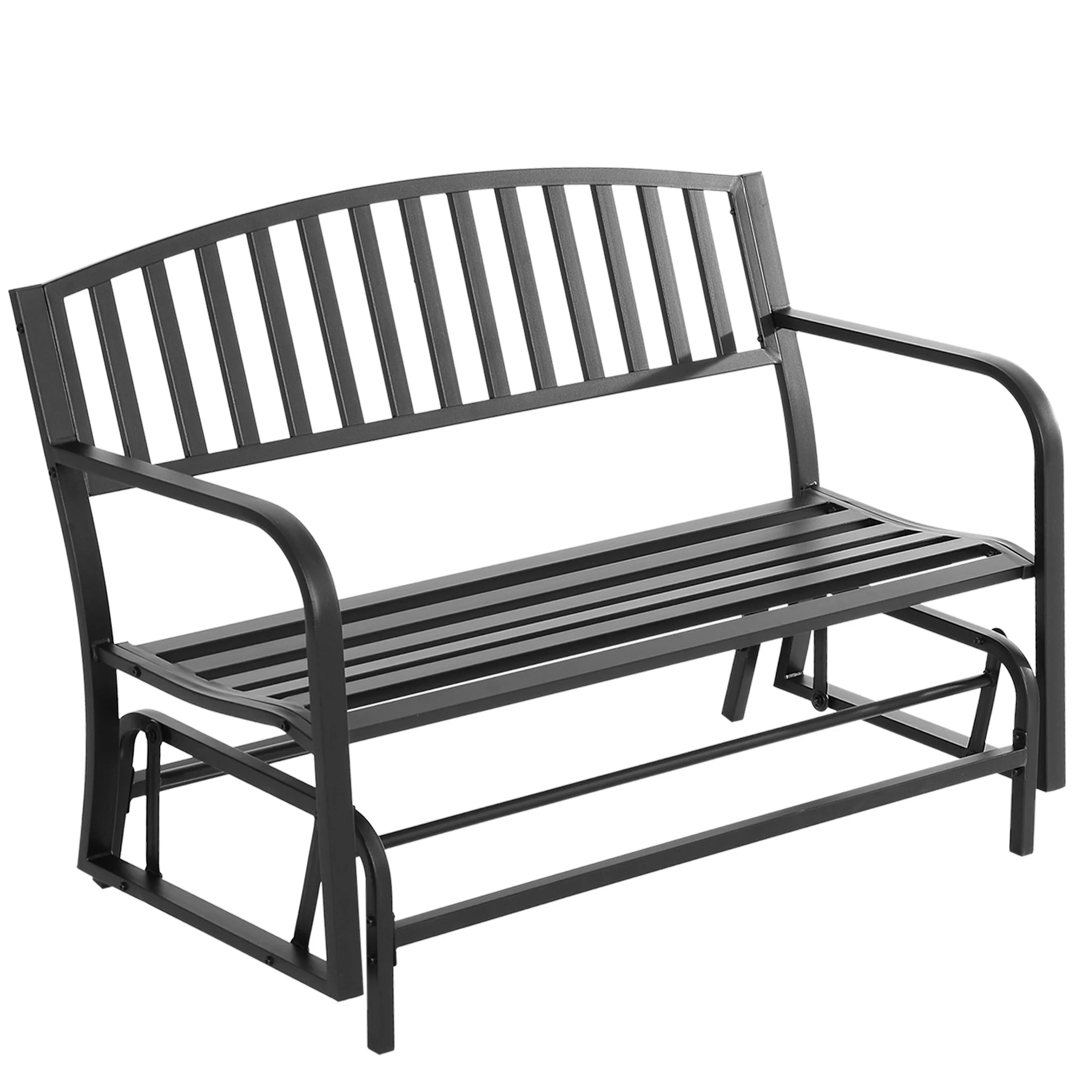 Outsunny Patio Glider Bench Outdoor Swing Rocking Chair Loveseat, Steel Frame, Black