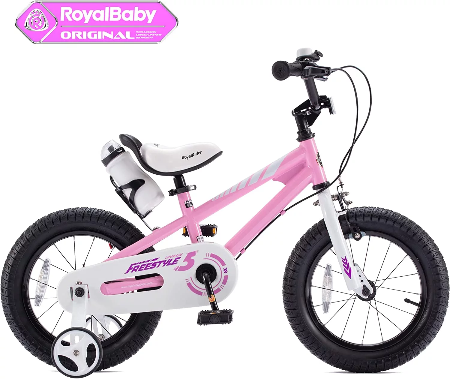 Royalbaby Freestyle 16 In. Pink Kids Bike Boys and Girls Bike with Training wheels and Water Bottle