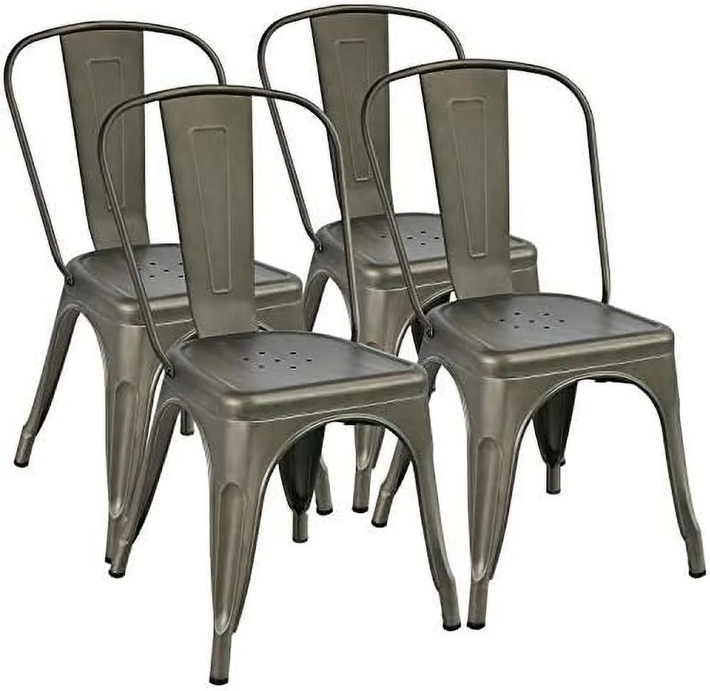 AYFDEGT Metal Kitchen Dining Chairs Indoor-Outdoor Distressed Style Stackable Side Coffee Chairs in Distressed White Set of 4