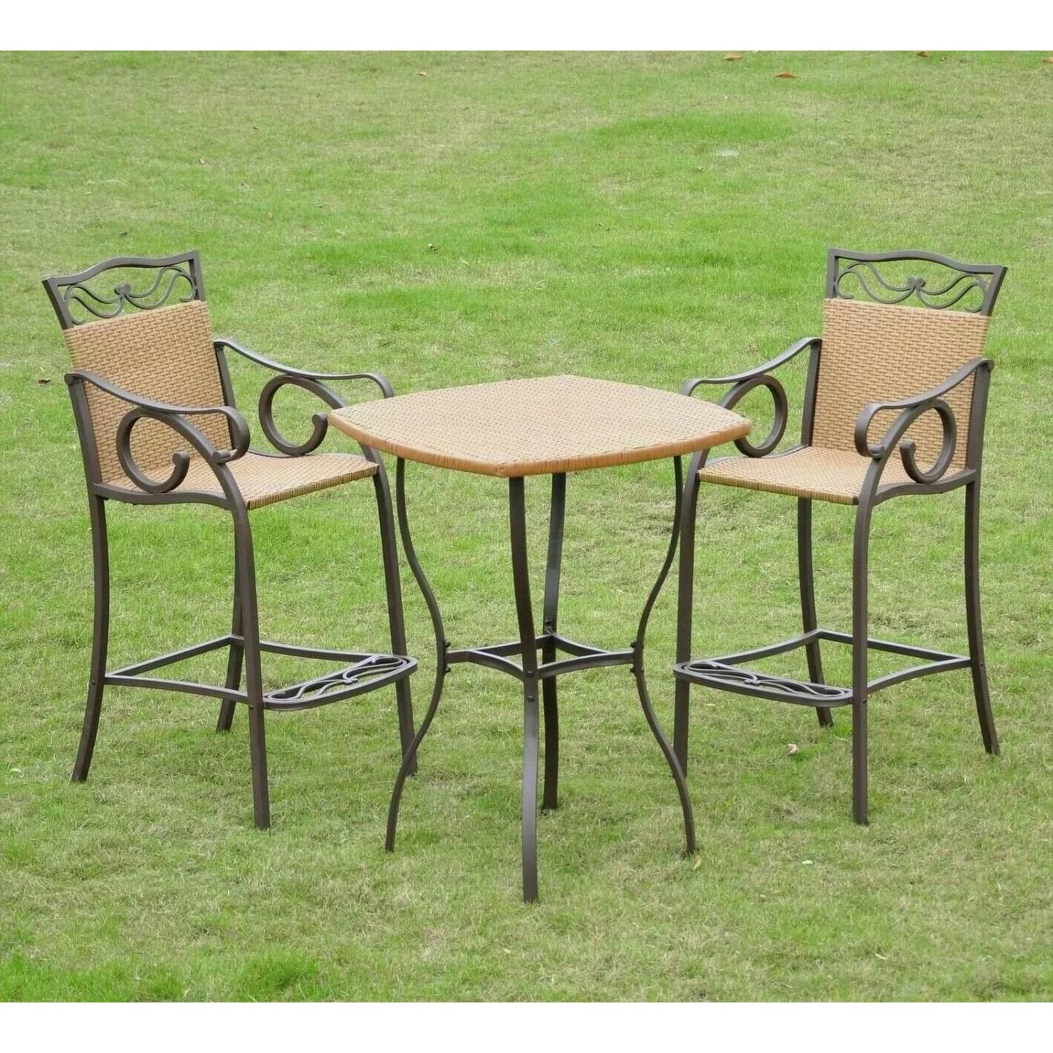 International Caravan Set of 3 Valencia Resin Wicker/Steel Bar Height Bistro Group-Color:Honey