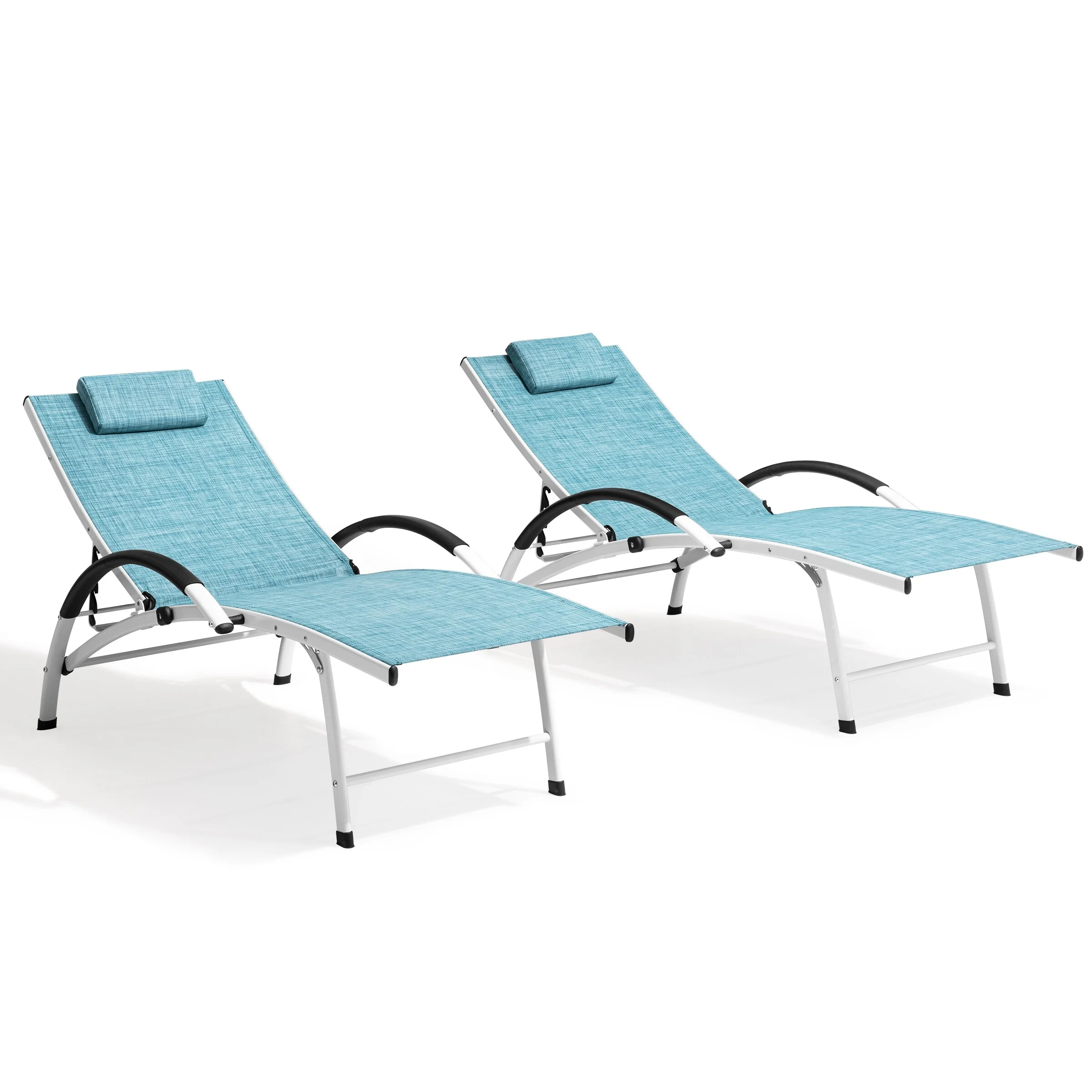 Crestlive Products Outdoor Adjustable Reclining Aluminum Chaise Lounge Chairs (Set of 2) Blue