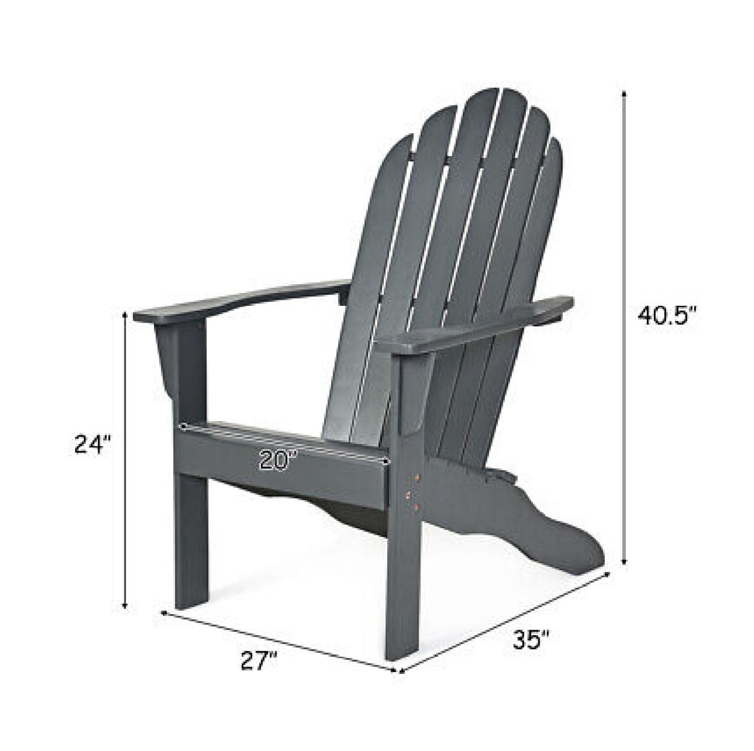 FENG20 Outdoor Adirondack Chair Solid Wood Durable Patio Garden Deck Furniture Gray