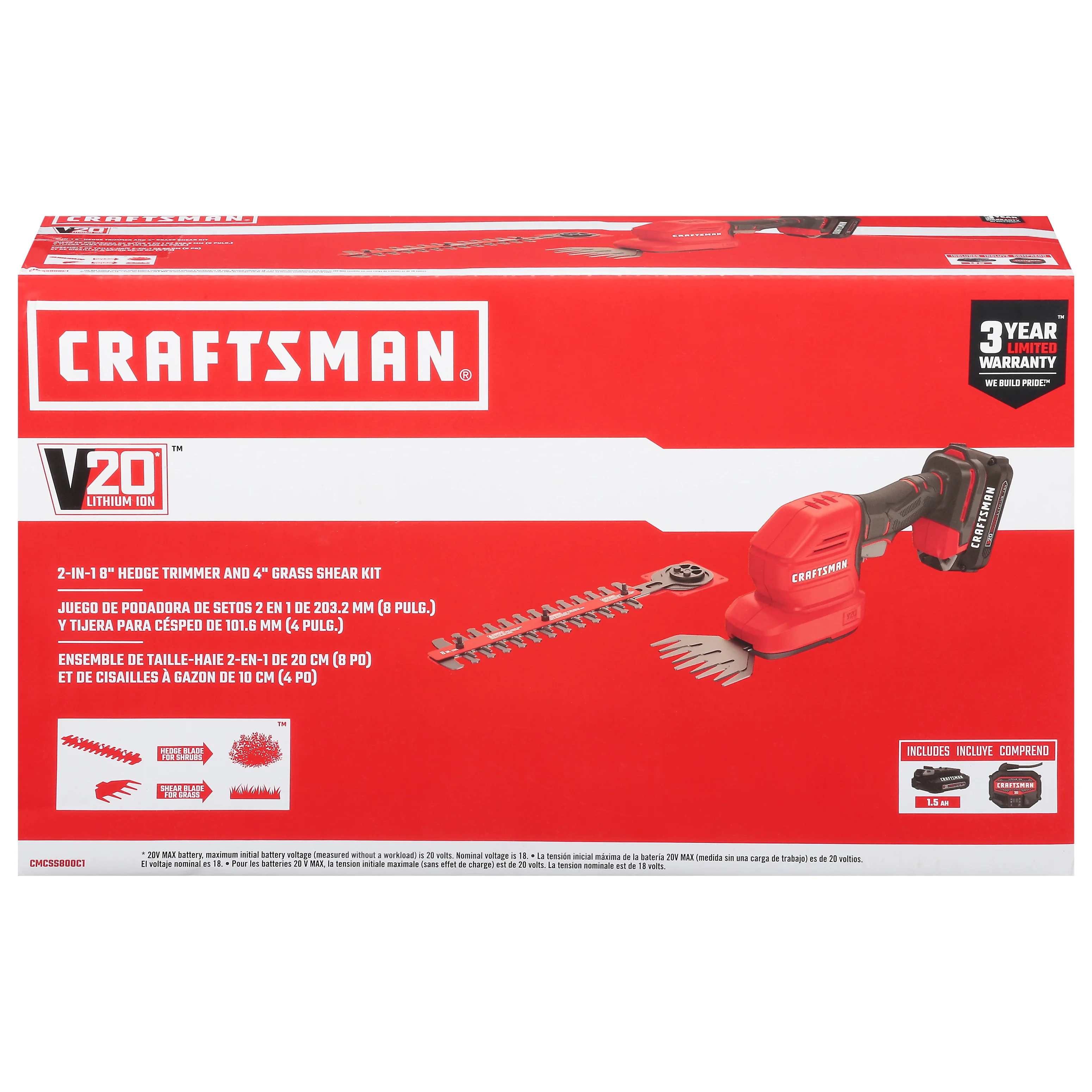 CRAFTSMAN V20 Cordless Handheld Grass Trimmer and Mini Hedge Trimmer Kit (CMCSS800C1)