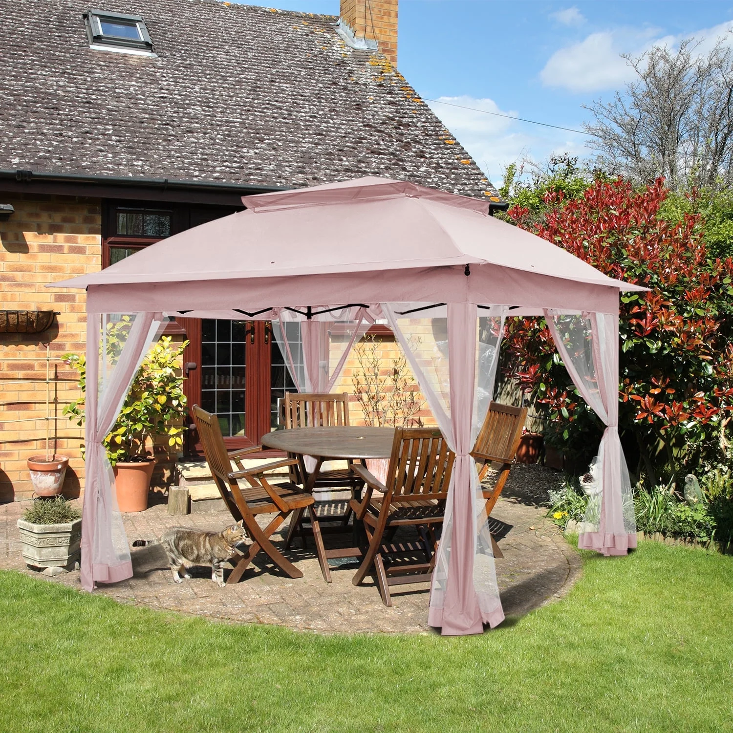 COOS BAY 11'x11' Pop-Up Instant Gazebo Tent with Mosquito Netting Outdoor Canopy Shelter with 121 Square Feet of Shade(Pink)
