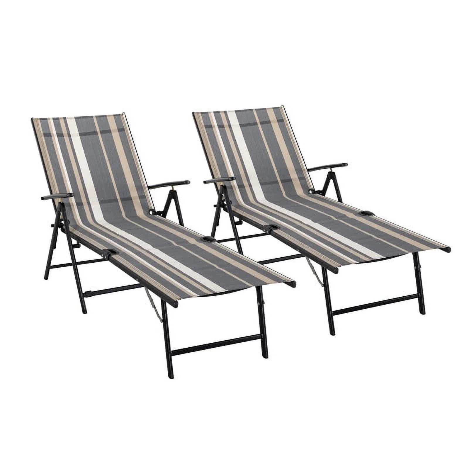 Nuu Garden 2-Piece Outdoor Patio Chaise Lounge Chair Adjustable Folding Pool Lounger w/ Steel Frame - Stripe