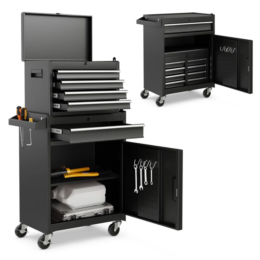 Barara King Tool Rolling Cabinet Toolbox Organizer Chest,2-in-1 Tool Chest and Cabinet with 5 Sliding Drawers-Black