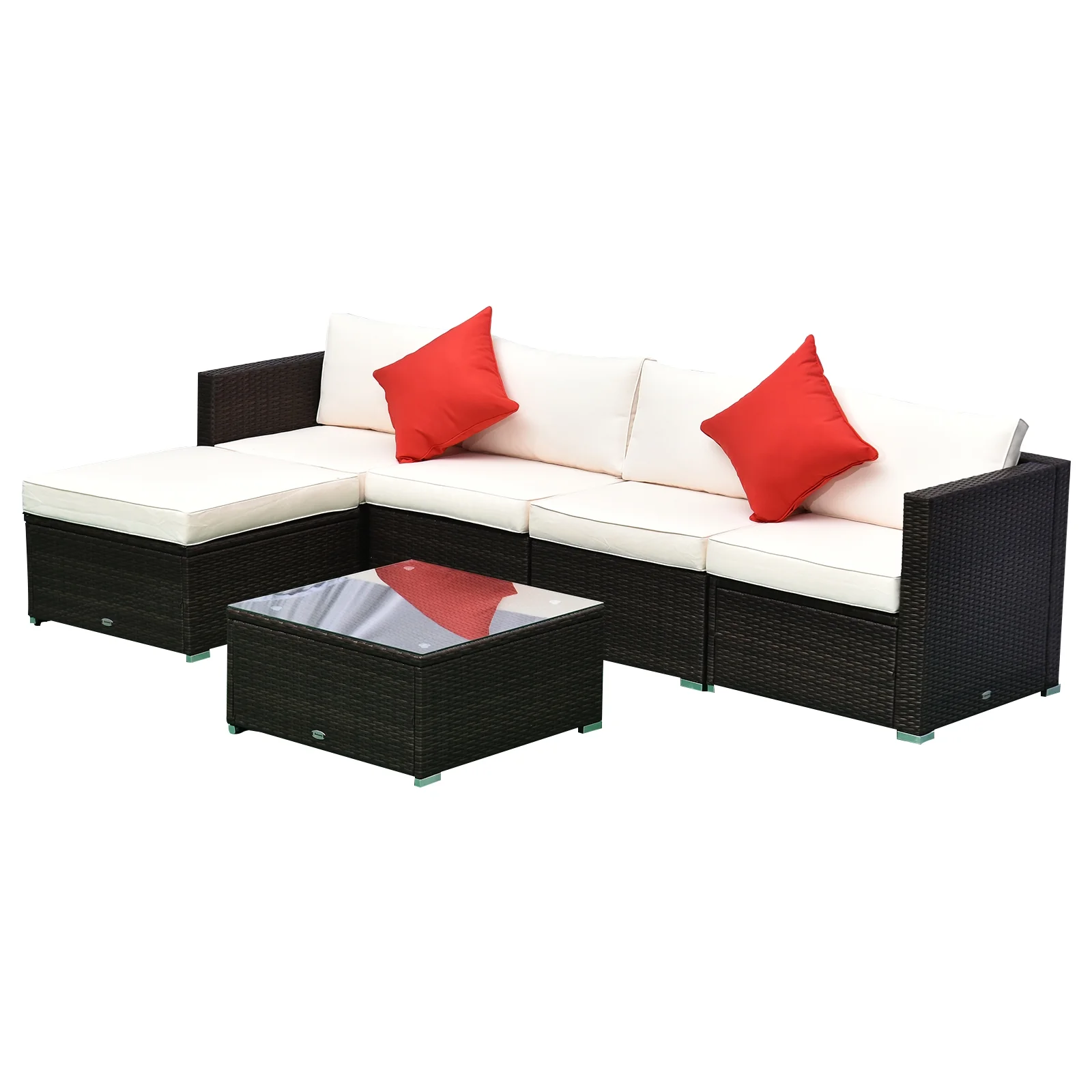 Outsunny 6 Piece Outdoor Patio PE Rattan Wicker Sofa Sectional Furniture Set, Deluxe