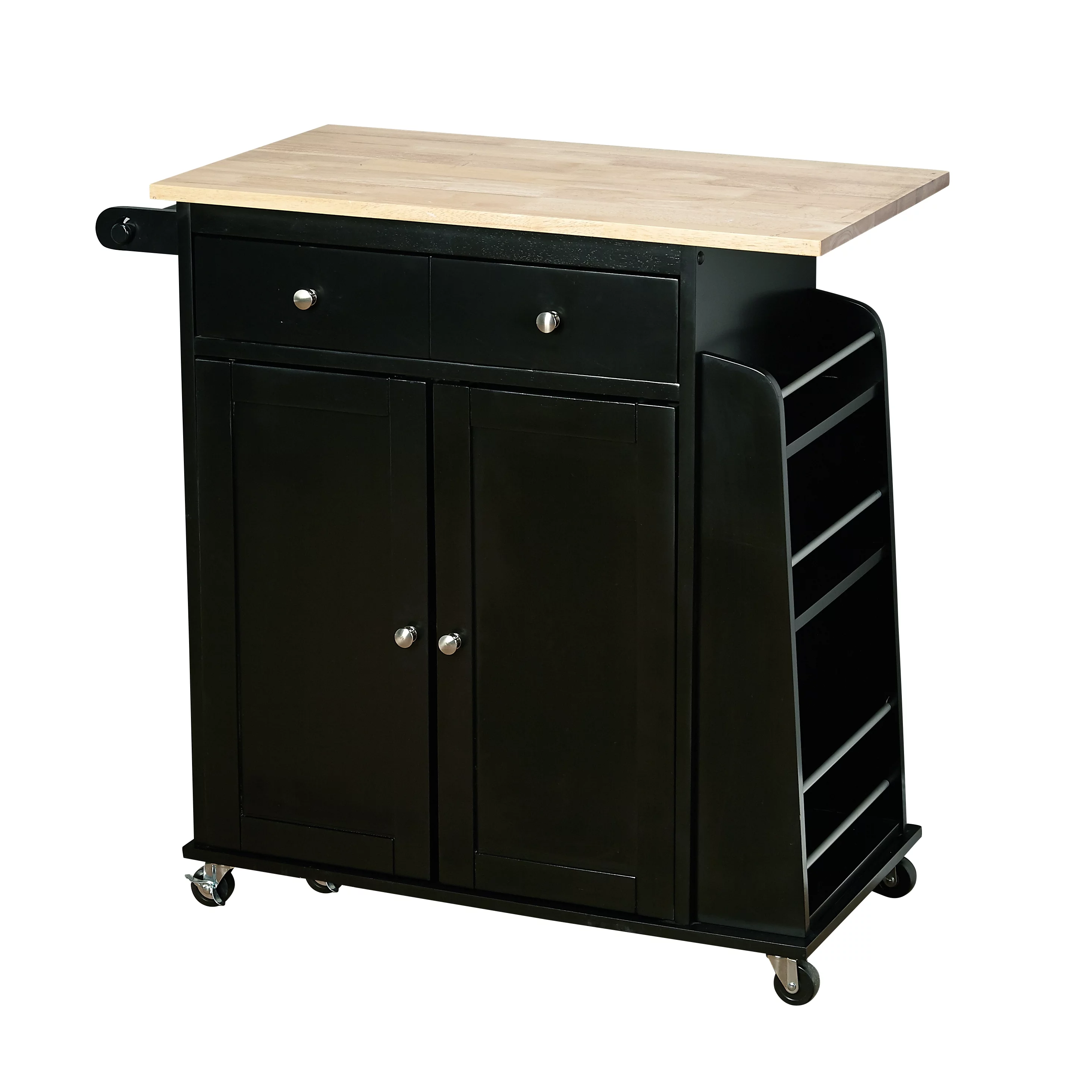 TMS Sonoma Buther Block Rolling Kitchen Cart with Adjustable Shelves, Drawer, Towel Rack, and Spice Rack, Black