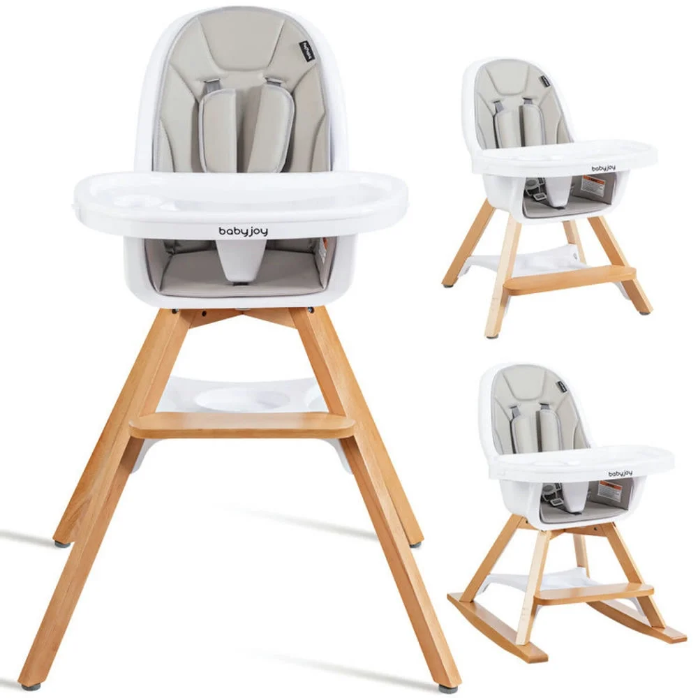 Kadyn Baby Highchair, High Chairs,Toddler Chair, 3-in-1 Convertible Wooden Baby High Chair-Gray