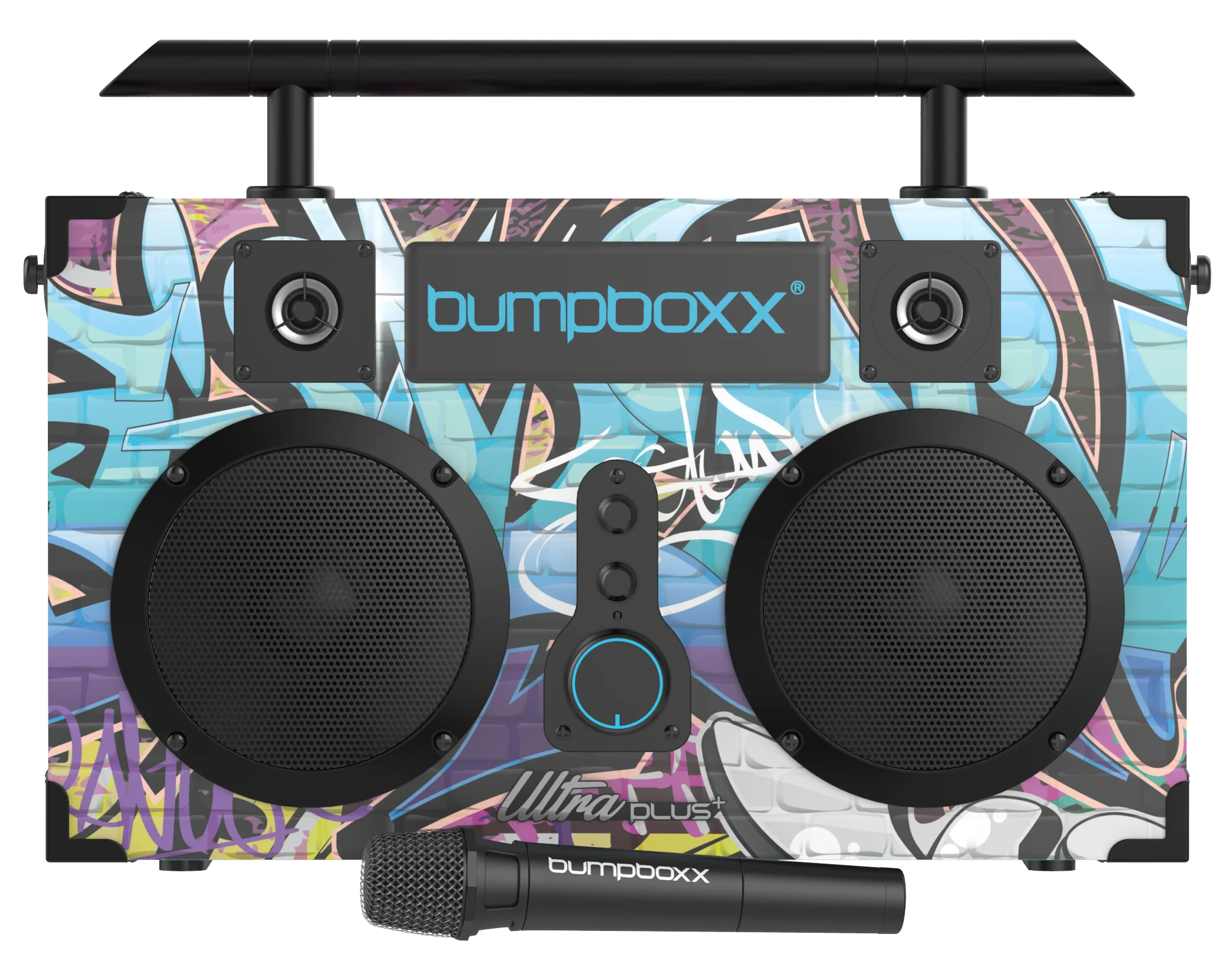 Bumpboxx Ultra Plus+ Bluetooth Speaker Boombox, Wireless Microphone, Rechargeable, Carry Strap