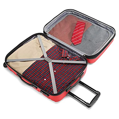 Samsonite Omni PC Hardside Expandable Luggage with Spinner Wheels, Red, Checked-Large 28-Inch