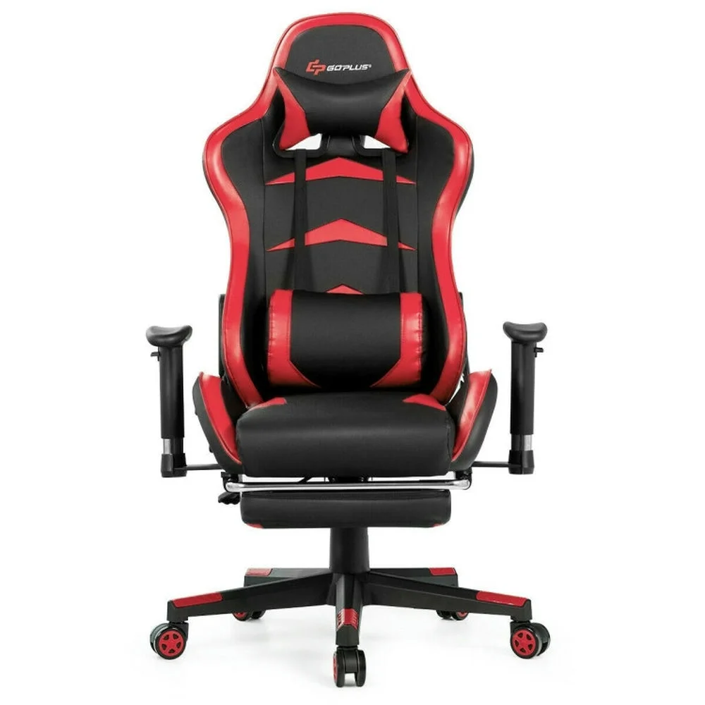 Kepooman Gaming Chair, Ergonomic Recliner, Racing Task Chair,Massage Gaming Chair with Footrest-Red
