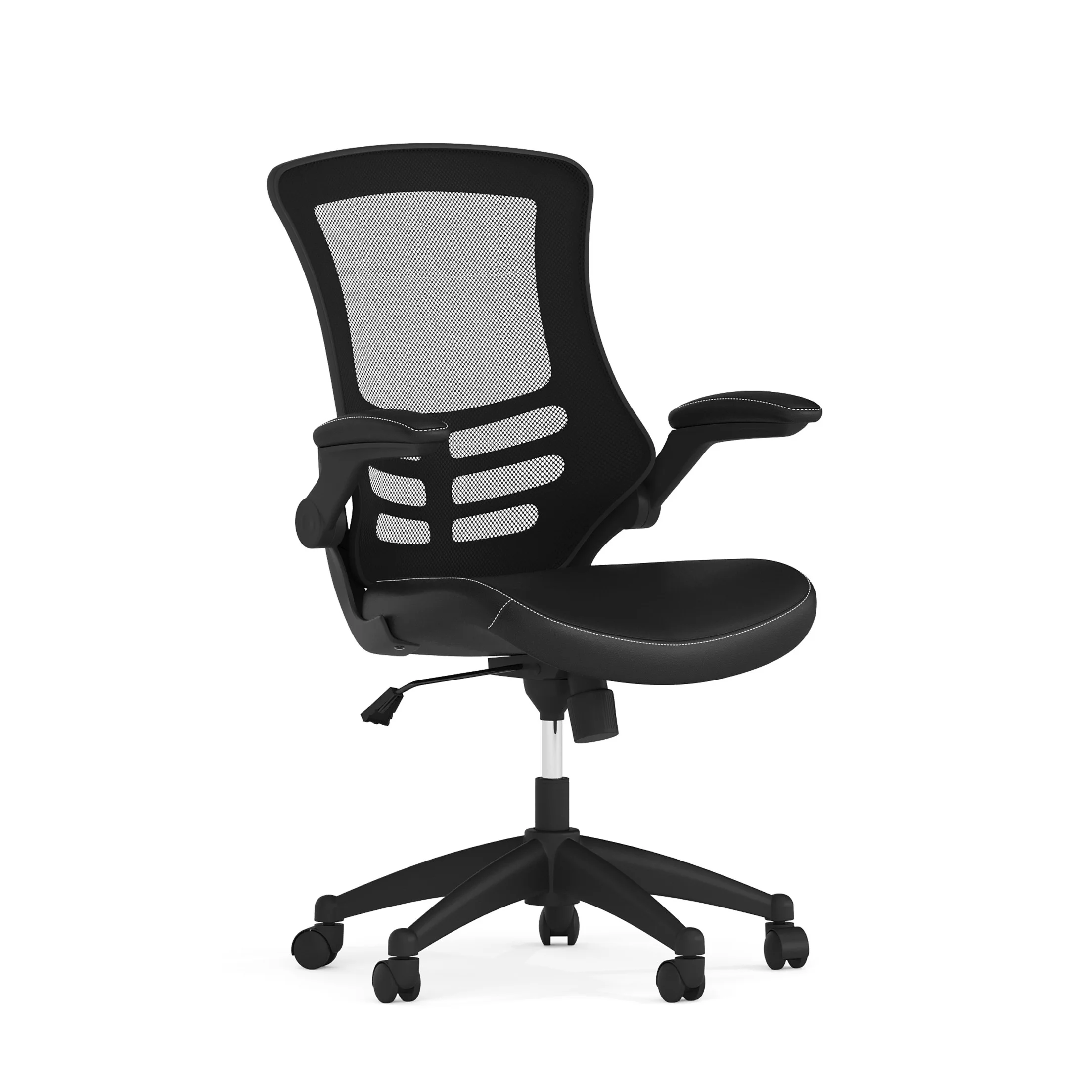 Flash Furniture Kelista Ergonomic Mesh Mid-Back Swivel Office Chair with LeatherSoft Seat, Black