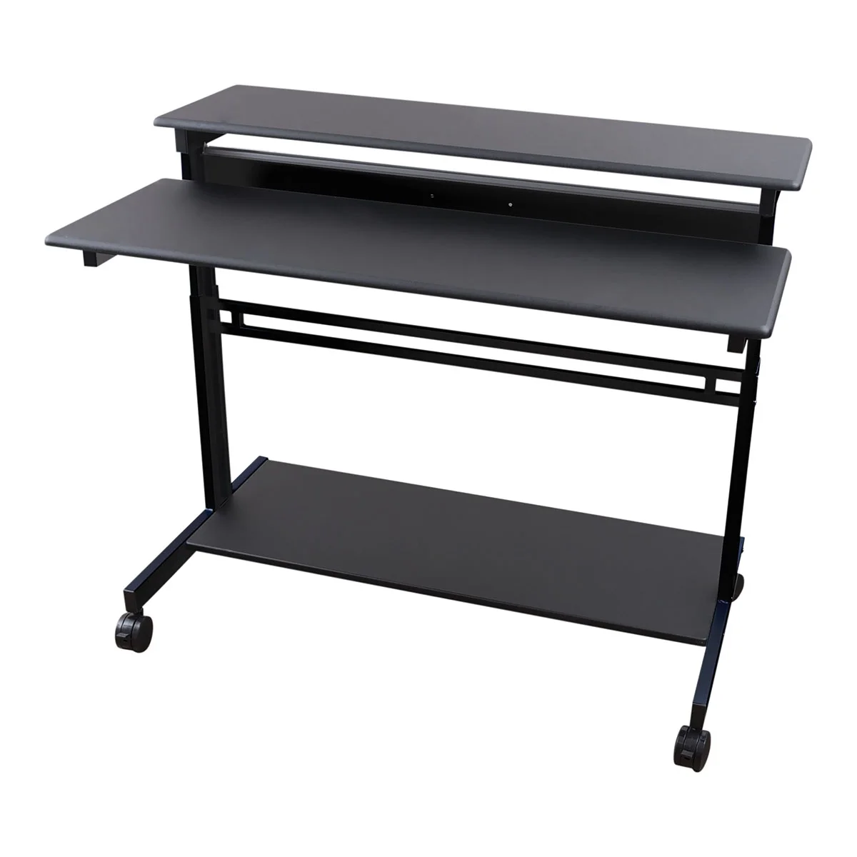 Stand Up Desk Store Rolling Adjustable Height Two Tier Standing Desk Computer Workstation (Black Frame/Black Top, 48