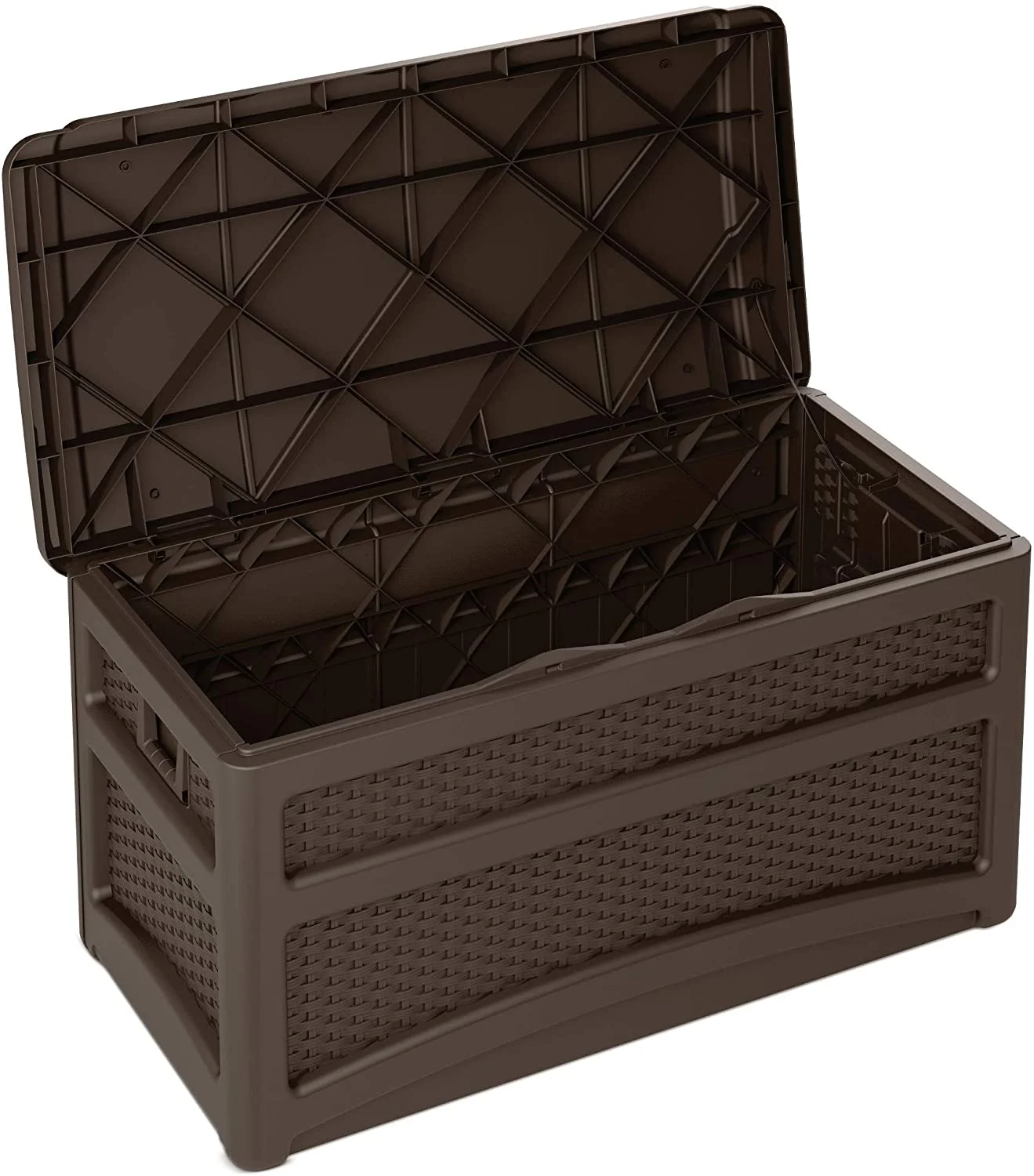 Suncast DBW7500 73 Gallon Outdoor Patio Storage Chest with Handles & Seat, Resin, Java, 39 lb, (L x W x H) 23.75 x 22.5 x 46 in.