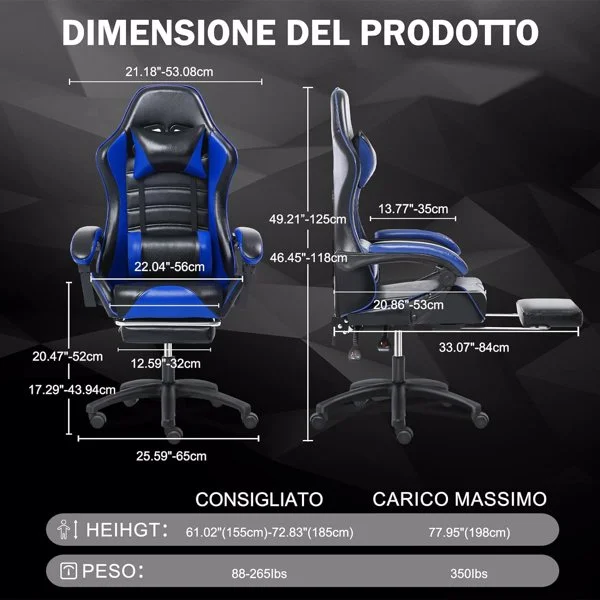 Gaming Chair Ergonomic Computer Chair with Footrest and Massage Lumbar Support, Height Adjustable Video Gaming Chair with 360° Swivel Seat and Headrest