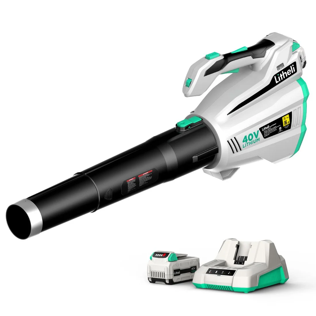 Litheli 40V Cordless Leaf Blower, Dual-Tube with Brushless Motor For Blowing Leaf + 2.0Ah Battery & Charger