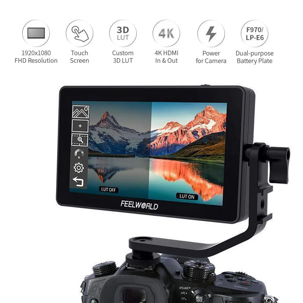 Yarino View Camera FEELWORLD F6 Plus 5.5Inch Suppor 4K DSLR Camera Field Monitor for DSLR Camera