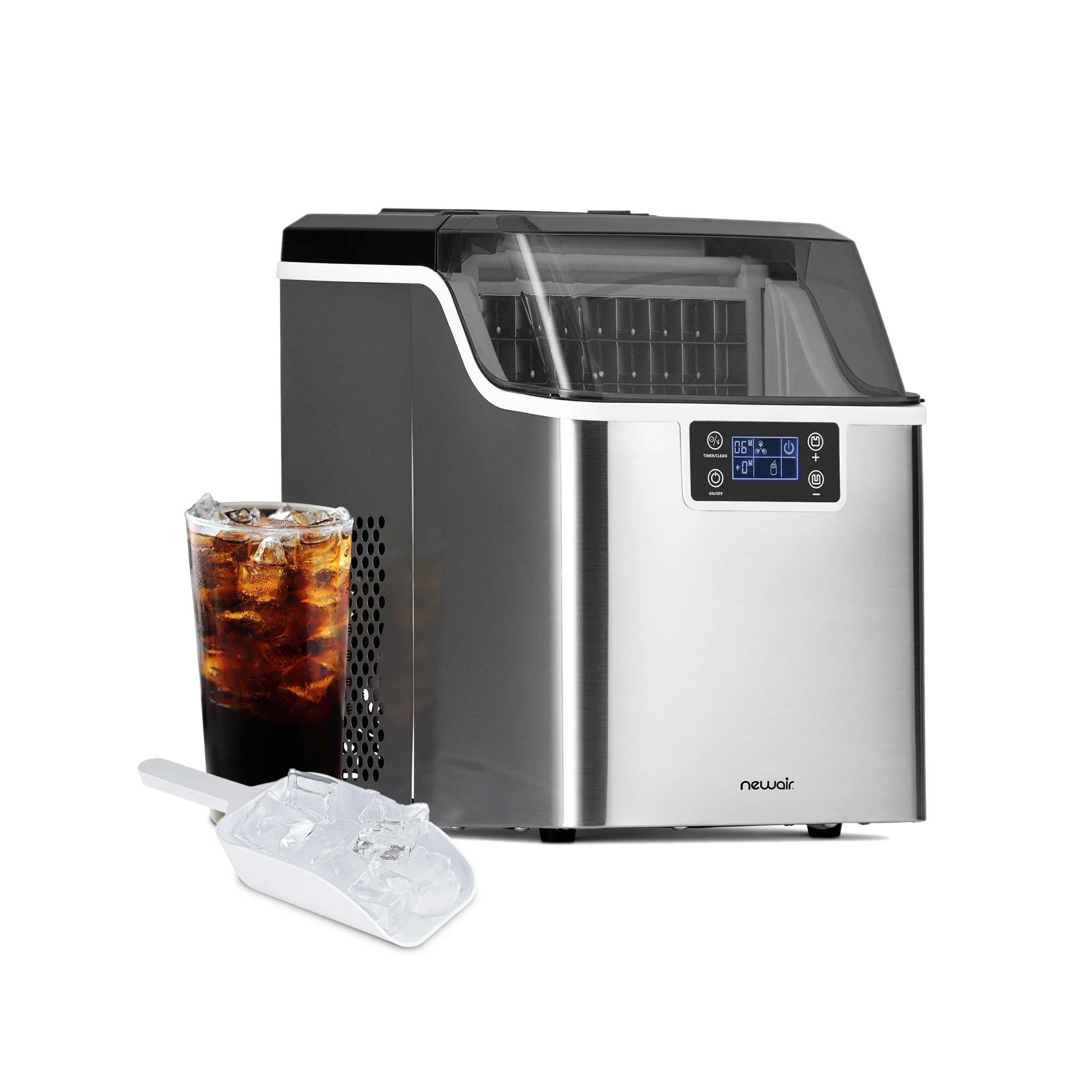 Newair Countertop Portable Clear Ice Cube Maker Machine, 45lbs/24H, Stainless Steel