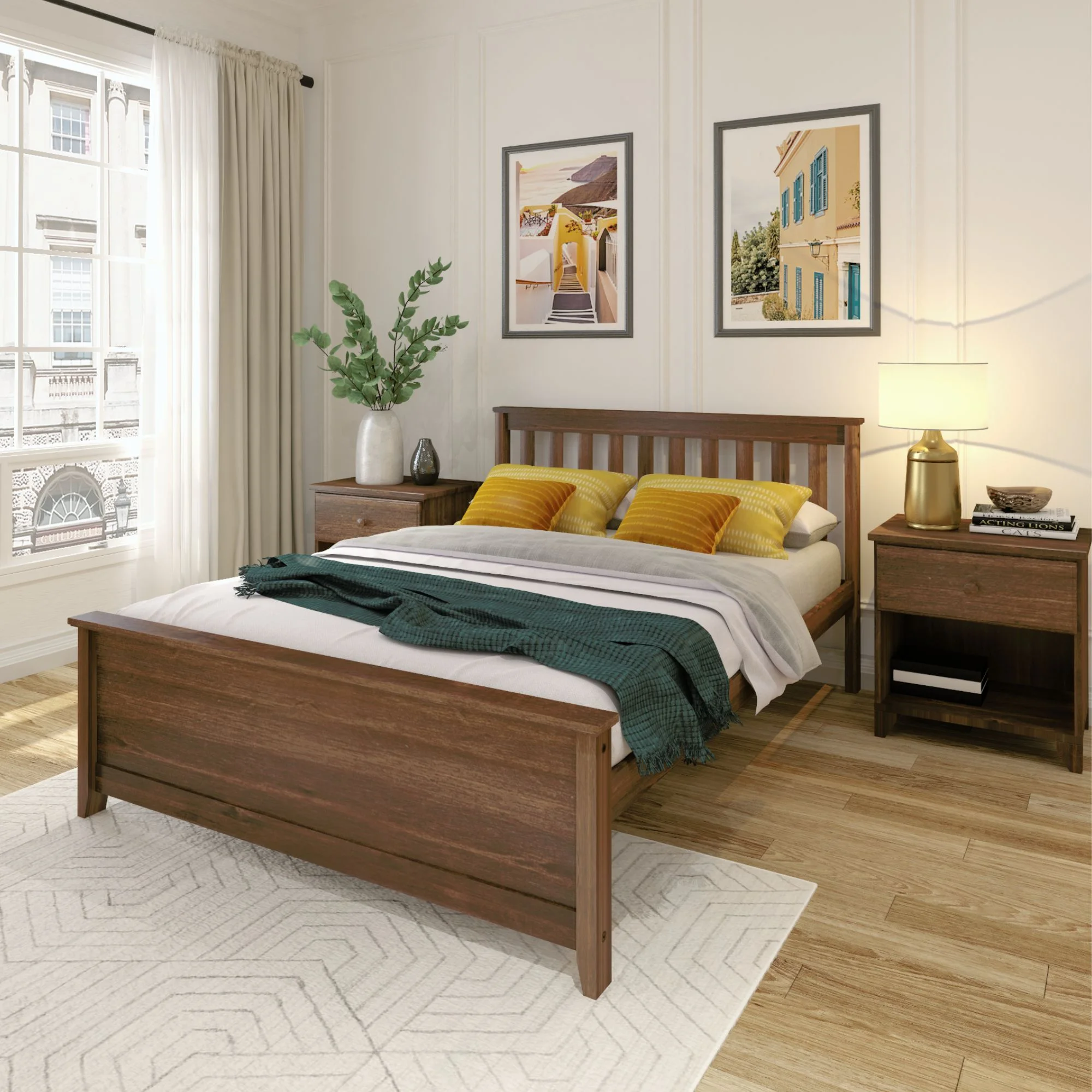 Plank+Beam Solid Wood Full Bed Frame with Headboard, Classic Full Size Adults Platform Bed
