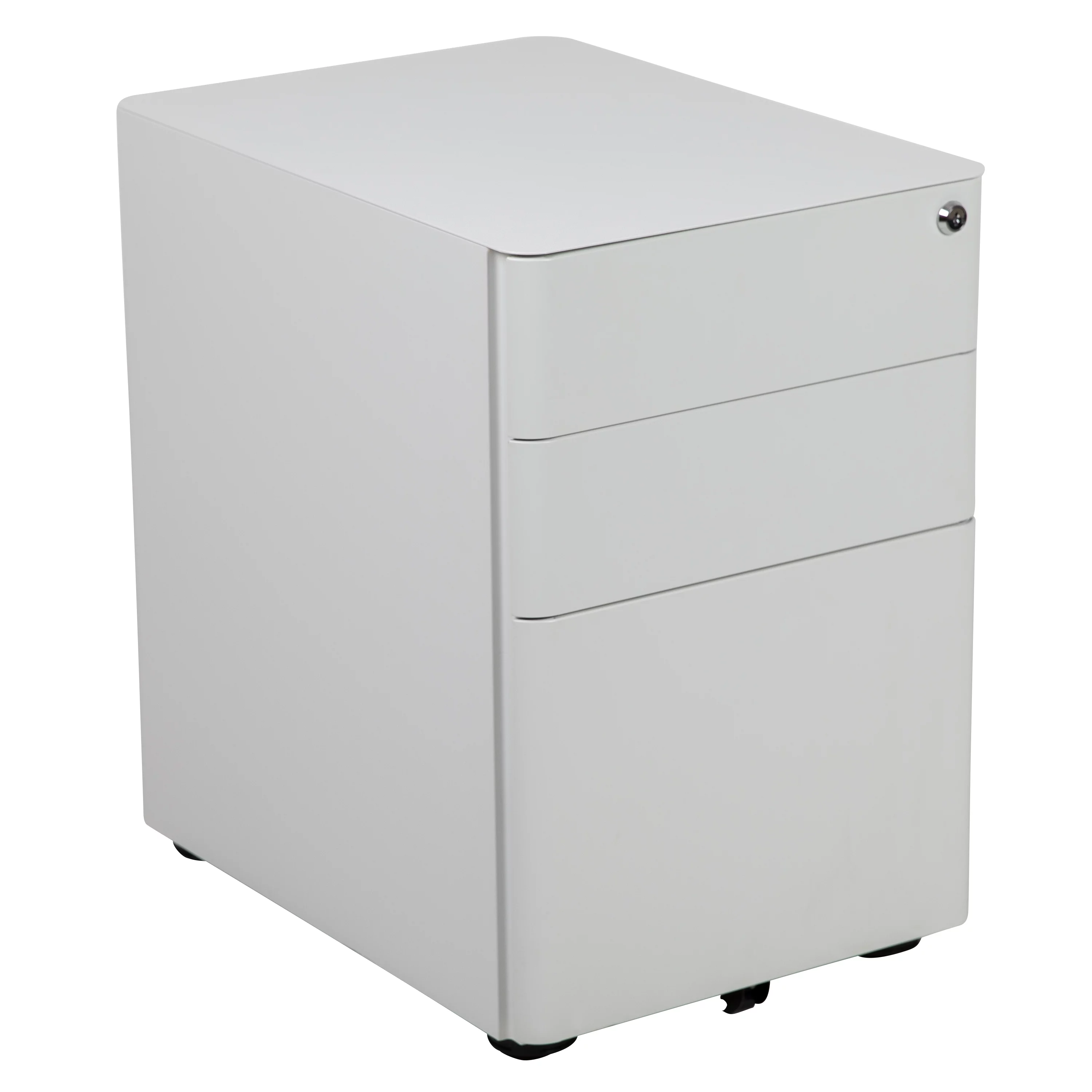 Flash Furniture Warner Modern 3-Drawer Mobile Locking Filing Cabinet with Anti-Tilt Mechanism and Hanging Drawer for Legal & Letter Files, White
