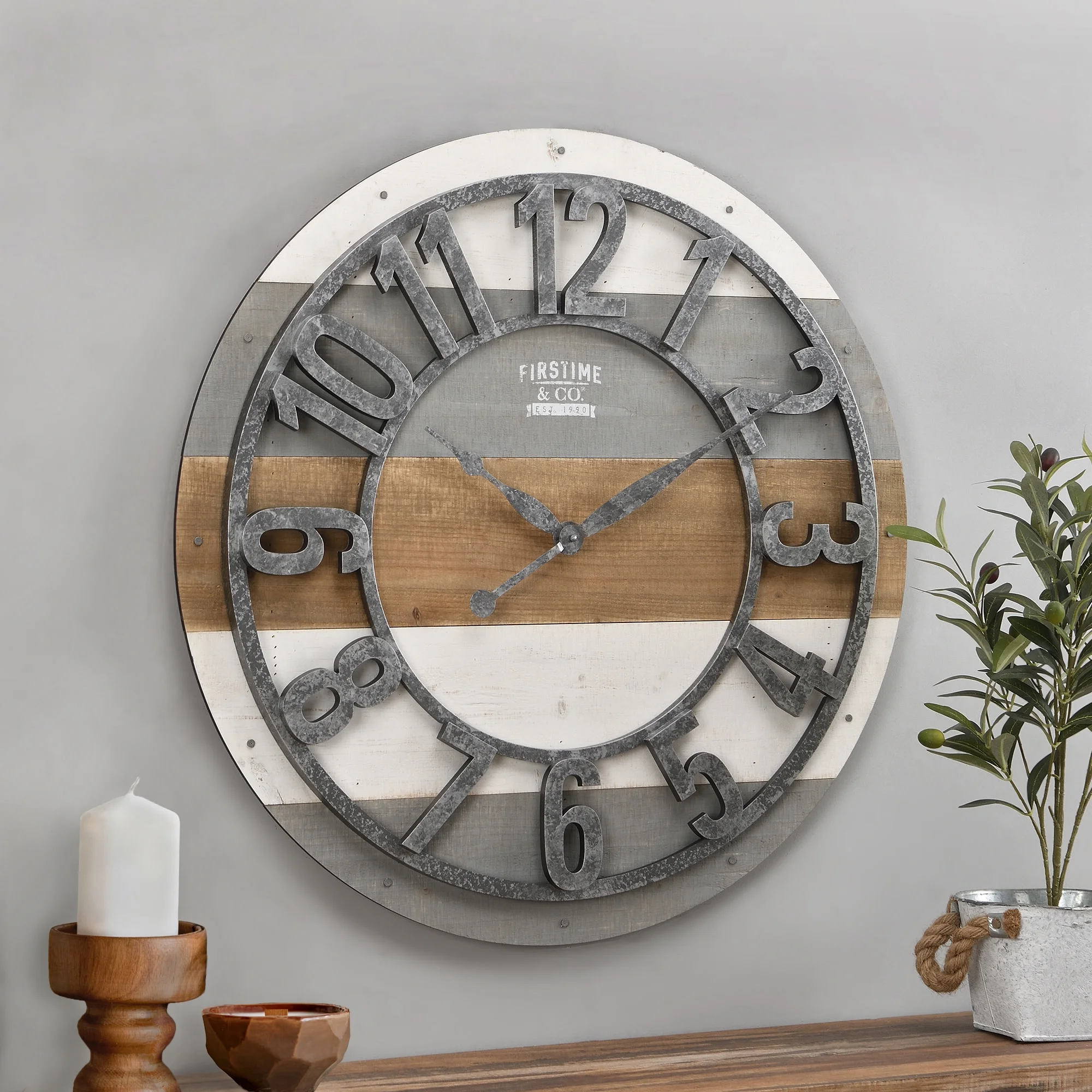 FirsTime & Co. Multicolor Shabby Planks Wall Clock, Farmhouse, Analog, 27 x 1.75 x 27 in